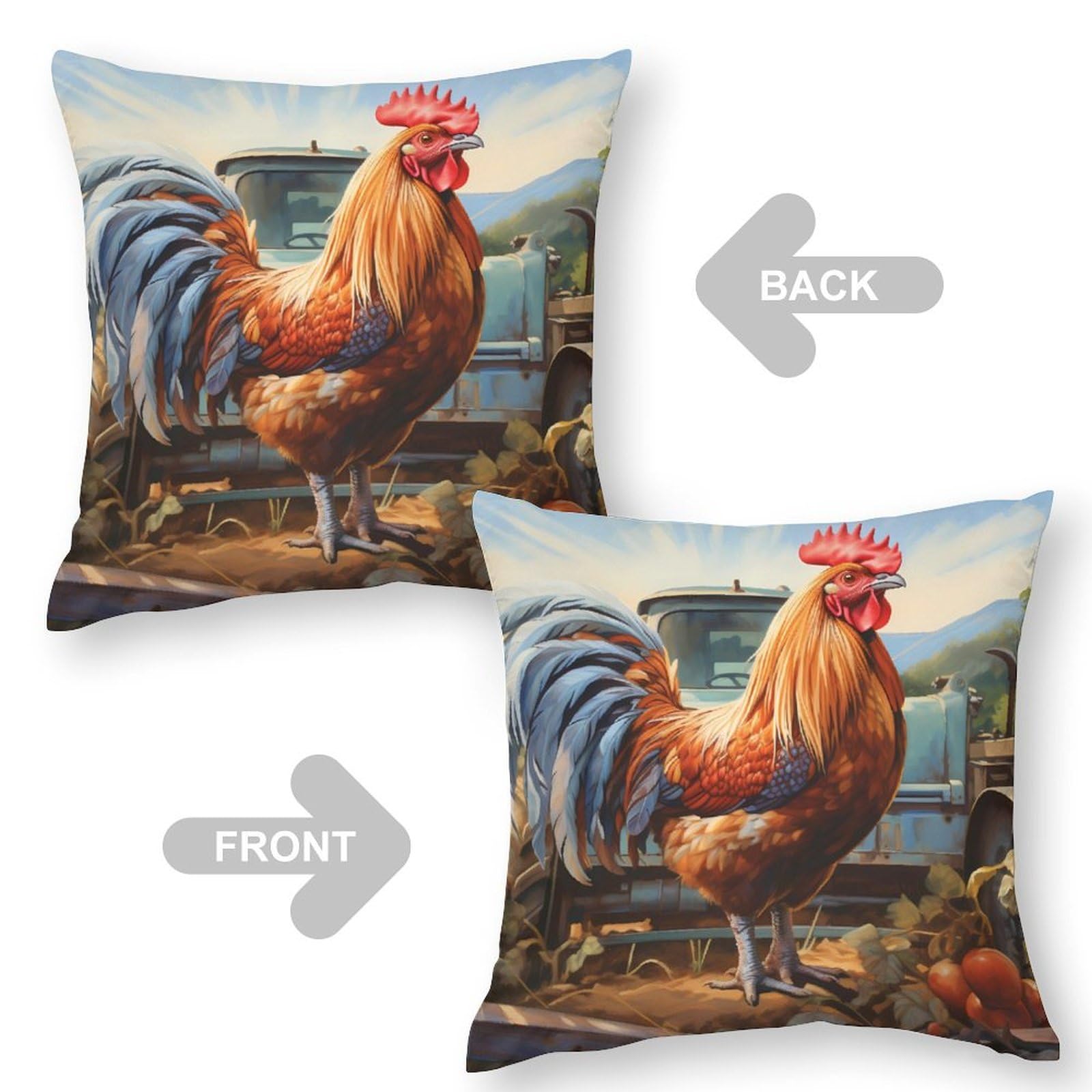 Funny Rooster Throw Pillow Covers - 18x18 Inch Square Decorative Cushion Cases for Sofa, Couch, Living Room & Car - Farmhouse Home Decor & Funny Gift Idea