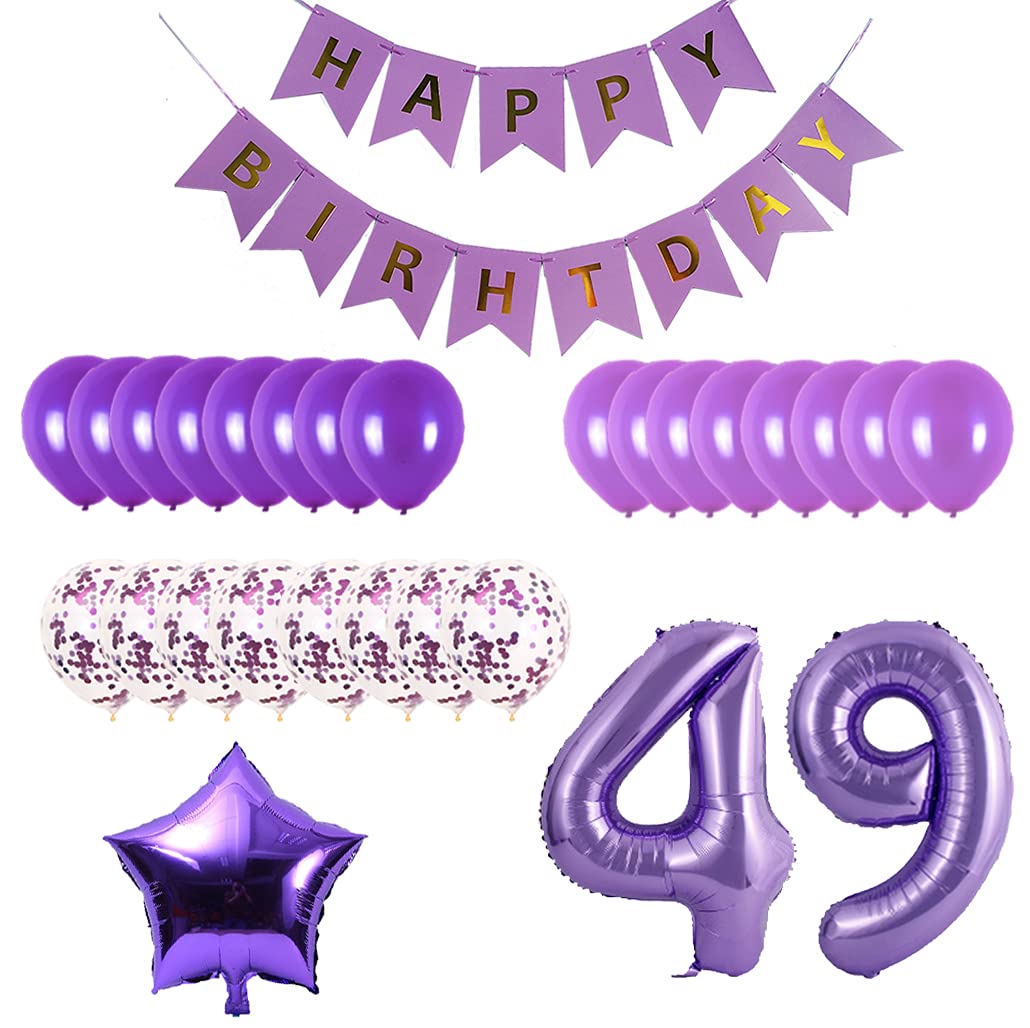 49th Birthday Party Decorations Kit - Happy Birthday Banner, Number 49 Balloons & Purple Party Supplies | Perfect for Milestone Celebrations, Adult Birthday Parties & Anniversary Decorations