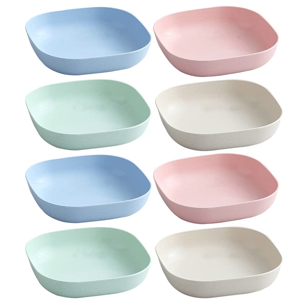 8-Piece Wheat Straw Serving Platter Set - Clear Salad Bowls, Vinegar Dishes & Fruit Plates - Durable Melamine Round Trays for Kitchen, Noodles & Baby Food - Eco-Friendly Wheat Fiber for Home, Party & Outdoor Use