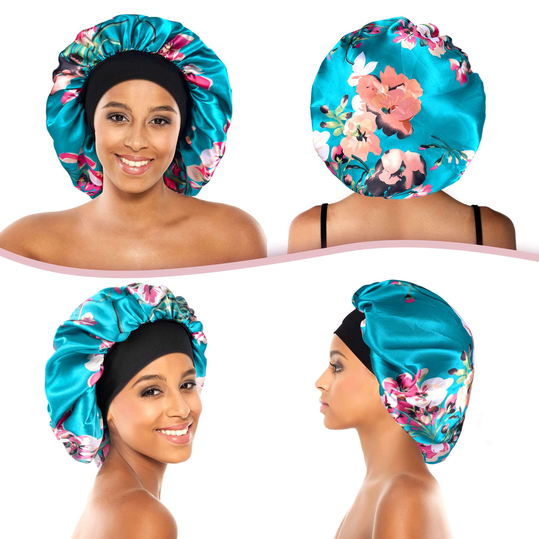 Silk Sleep Bonnet for Women - 4 Pack Satin Hair Bonnet for Natural Hair Protection - Soft & Breathable Night Cap for Curly, Afro, Braided Hair - Perfect for Sleeping, Travel & Home Hair Care