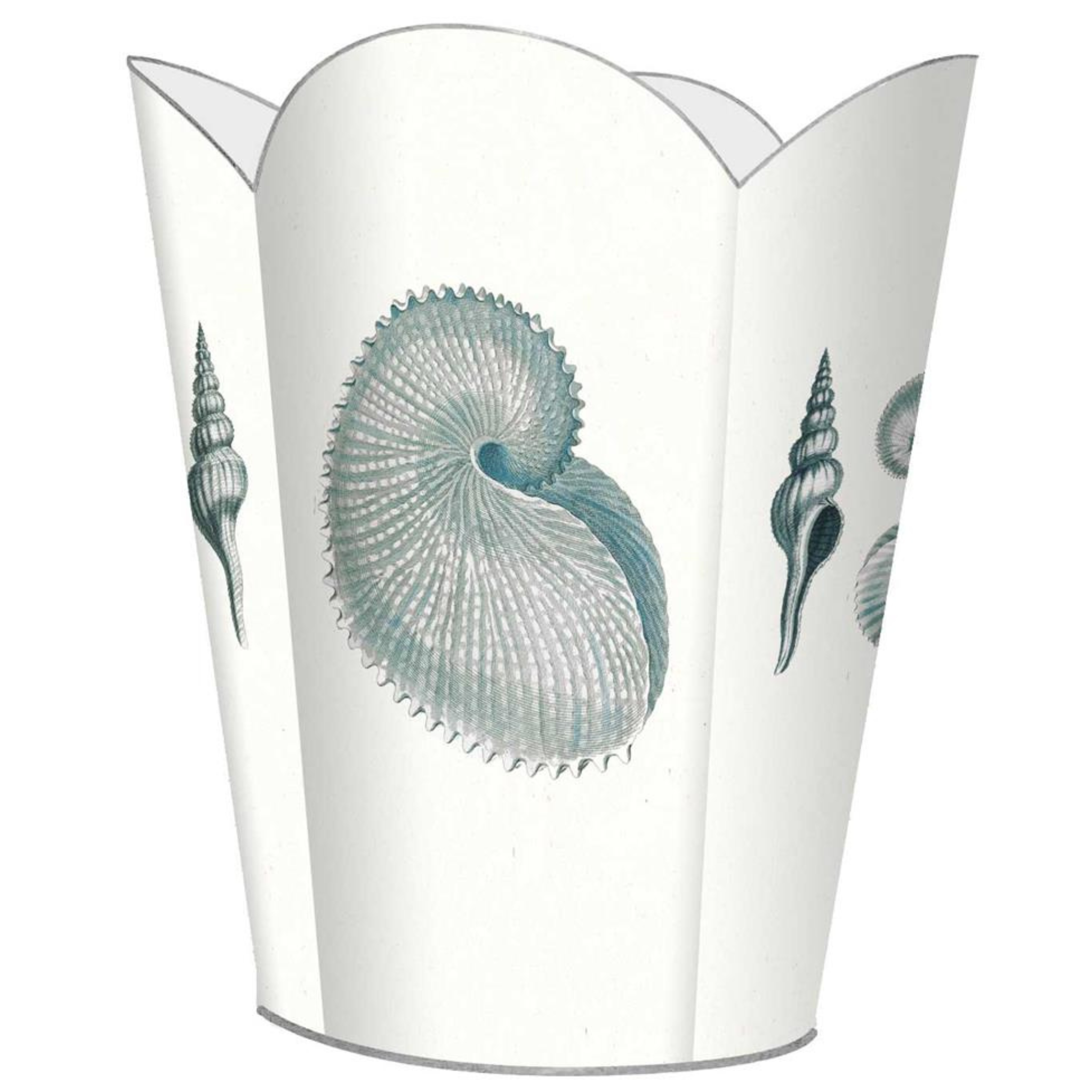 Blue Shell Decoupage Wastebasket with Optional Tissue Box Cover - Elegant Bathroom & Bedroom Trash Can for Home Decor