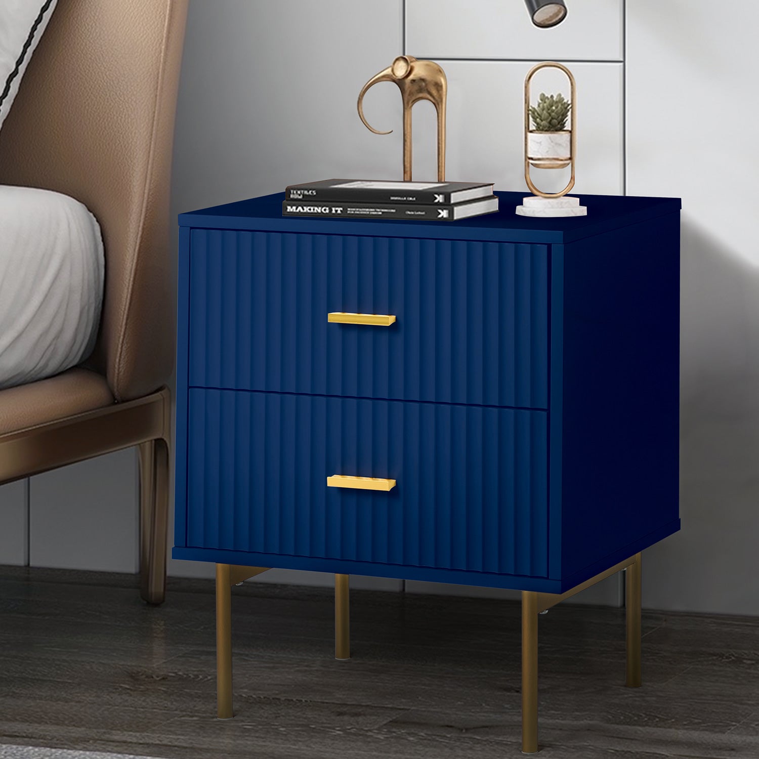 Modern Nightstand with Two Drawers - Nahuel Bedside Table with Optional Styles for Bedroom, Living Room & Guest Room - Sturdy Wooden End Table with Storage for Home Decor