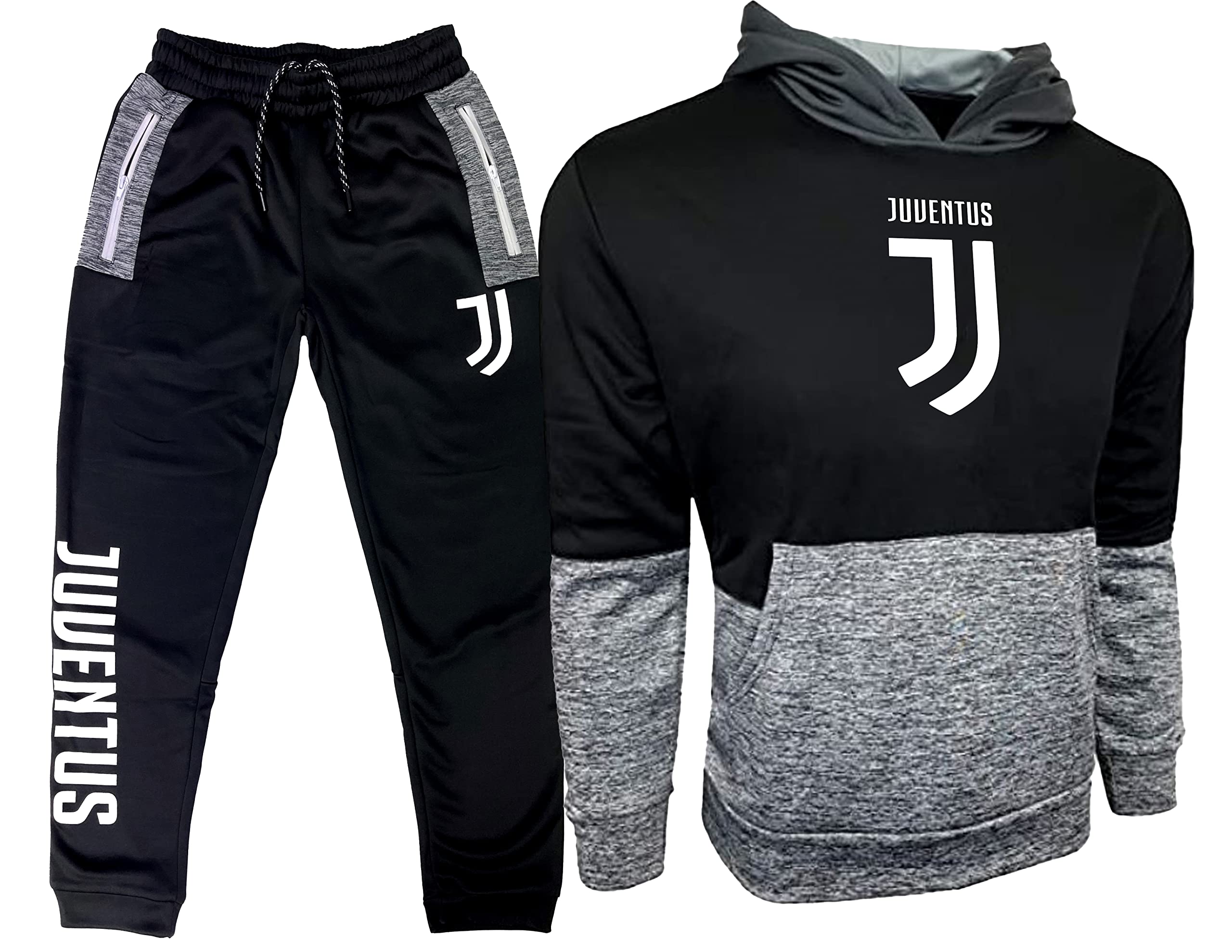 Icon Sports Men's Juventus Tracksuit 2-Piece Set - Hooded Pullover Sweater & Jogger Pants | Official Football Fan Apparel for Training, Lounge & Match Day Support
