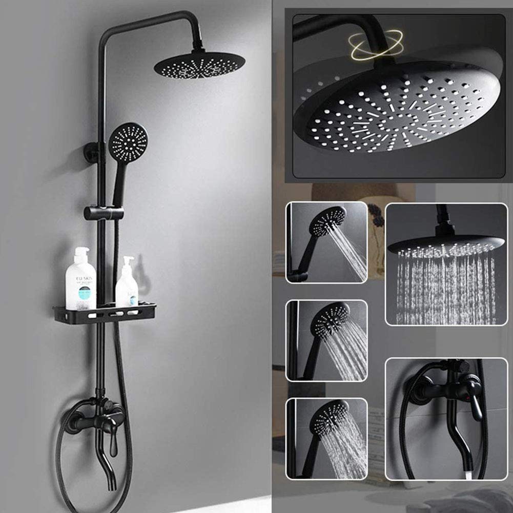 Premium Black Shower Faucet Set with Round Rainfall Shower Head & 3-Setting Handheld - Exposed Bathtub Mixer Faucet System for Modern Bathroom Upgrade (Ideal for Master Bath, Spa-Like Experience)