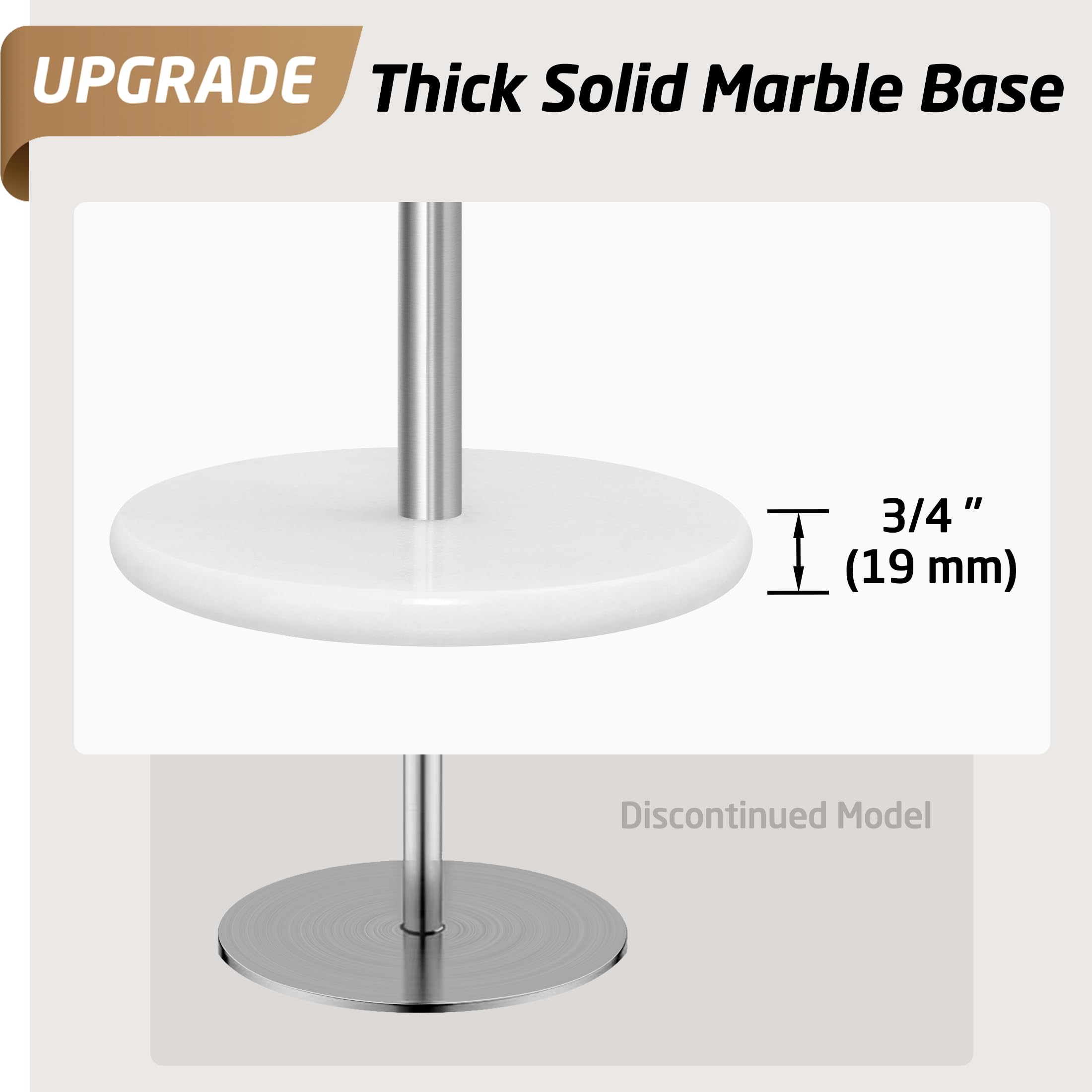 Premium KES Countertop Paper Towel Holder with Natural Marble Base - Brushed Metal Stand for Standard & Jumbo Rolls (KPH100-2) - Perfect for Kitchen, Bathroom & Office Organization