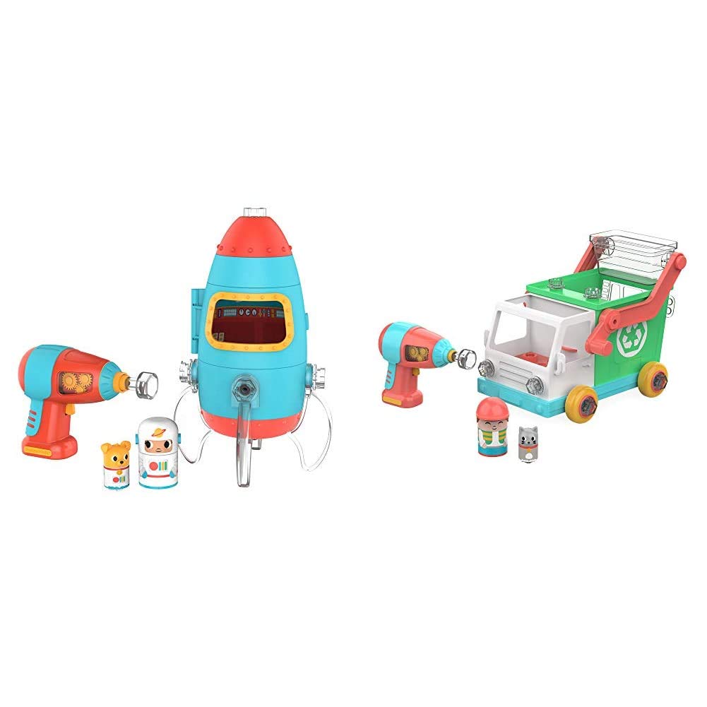 STEM Learning Toys for Kids Ages 3+ | Design & Drill Bolt Buddies Rocket & Recycling Truck Set | Fine Motor Skills Development | Educational Construction Playset for Preschoolers | Perfect for Classroom & Home Learning Activities
