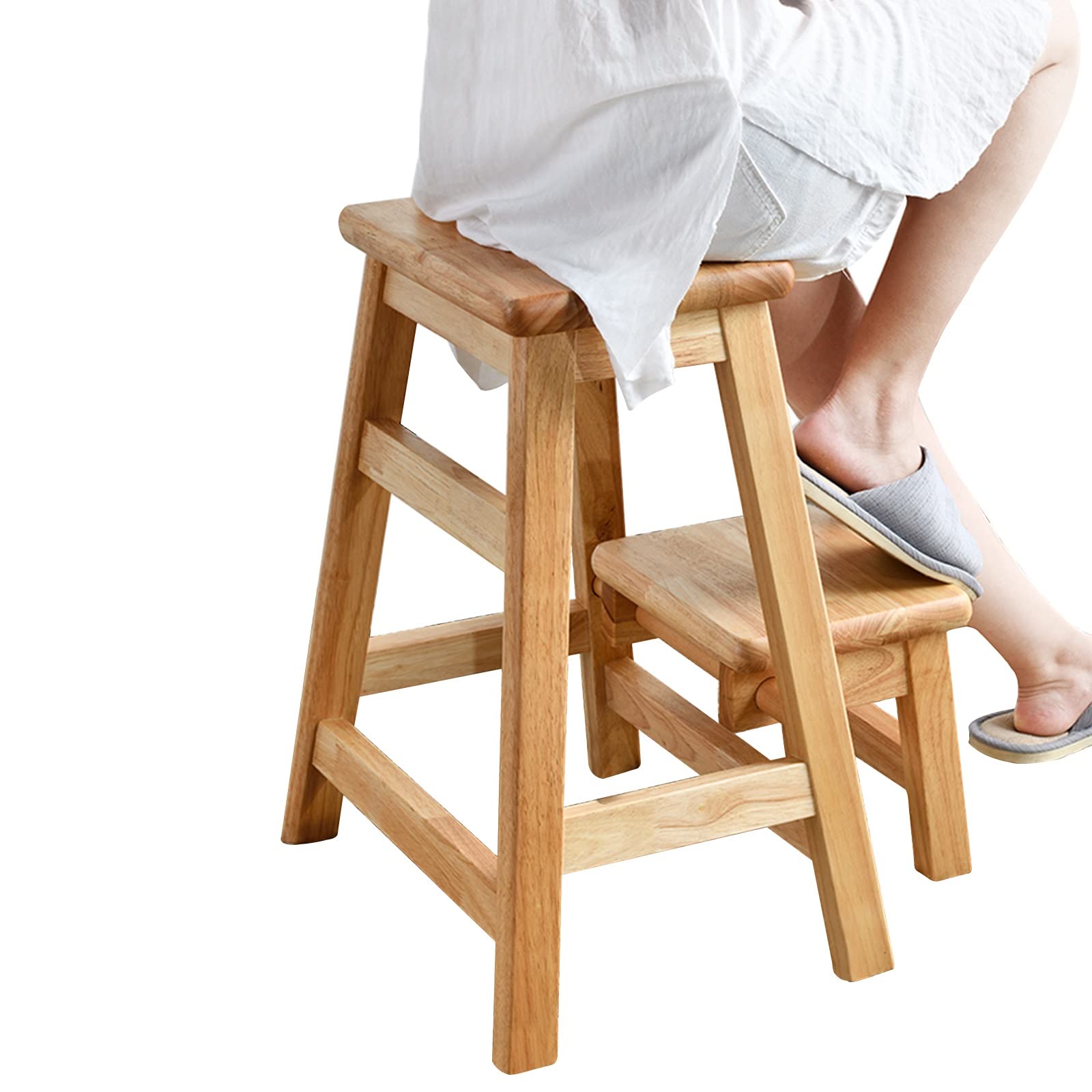 FADUNI 2-Step Wooden Folding Step Stool, Small Ladder Stool for Home, Kitchen, Library - Non-Slip Safety Stool for Kids & Adults - Perfect for Reaching High Shelves and Storage Spaces