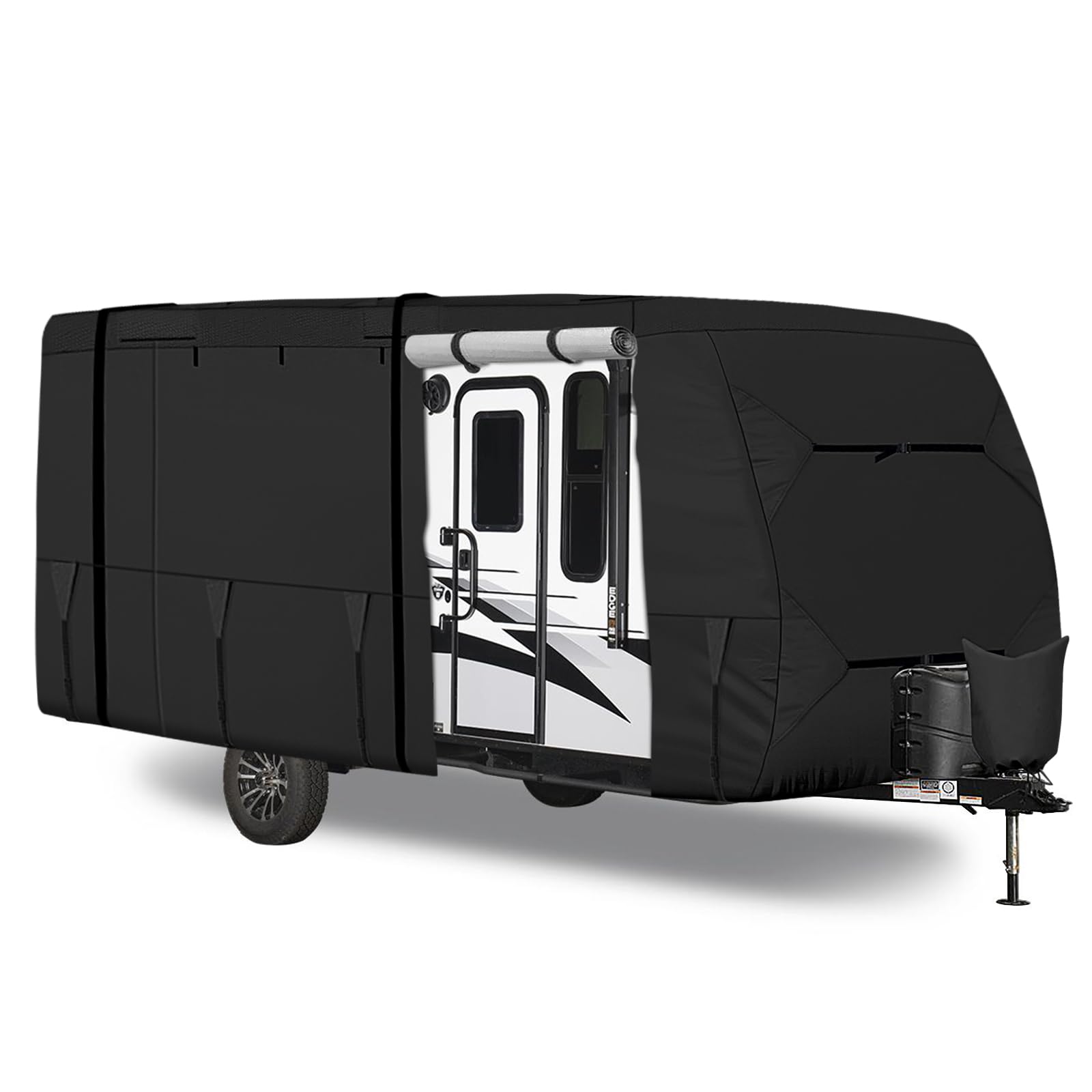 Upgraded Heavy Duty Waterproof RV Cover for 16-18 ft Travel Trailers - Oxford Cloth Camper Cover with 8 Straps & Tongue Jack Protection - UV Resistant Outdoor Storage Solution for Camping, Road Trips & Winter Protection