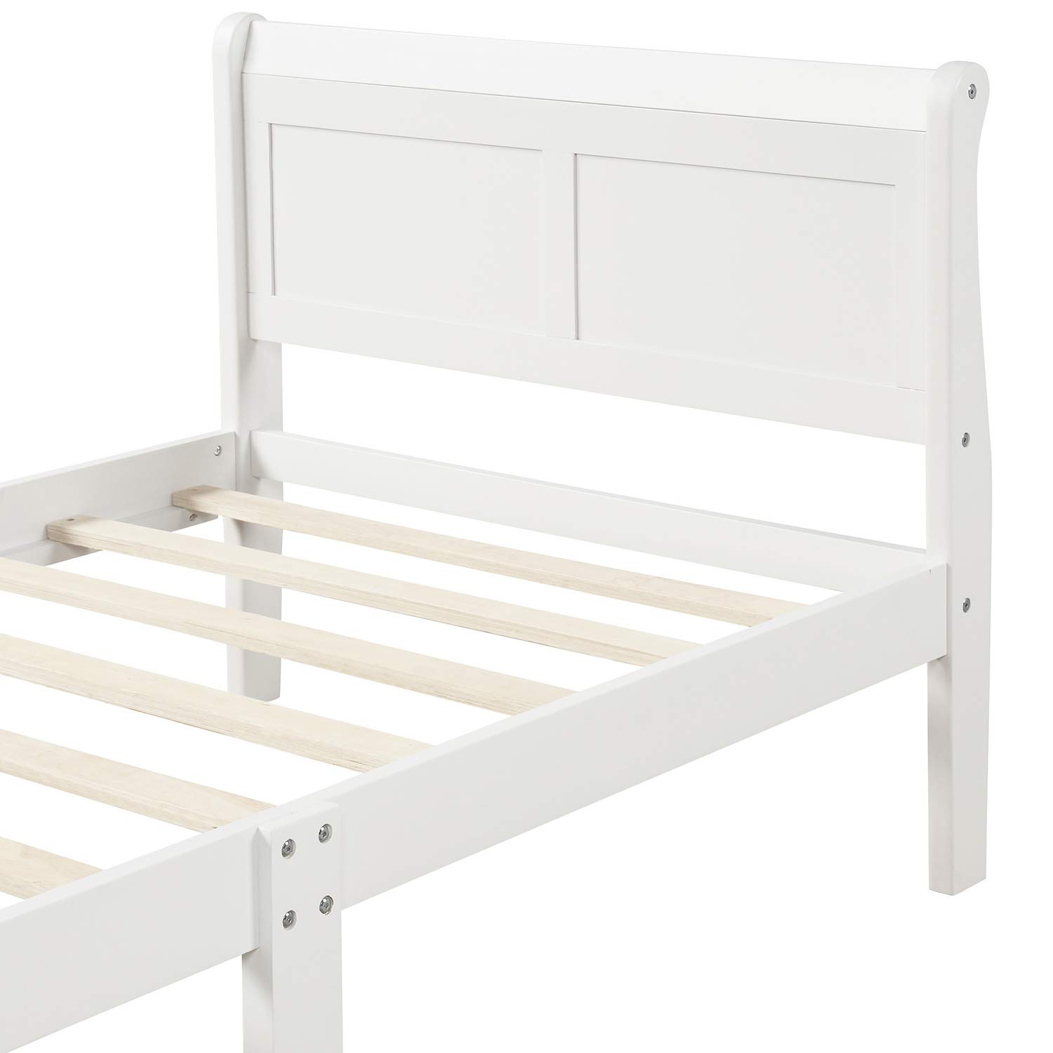 Quarte Twin Platform Bed - Solid Wood Bed Frame with Headboard & Footboard, Wood Slat Support for Kids, Teens & Adults (White + Wood) - Perfect for Bedrooms, Guest Rooms & Dormitories