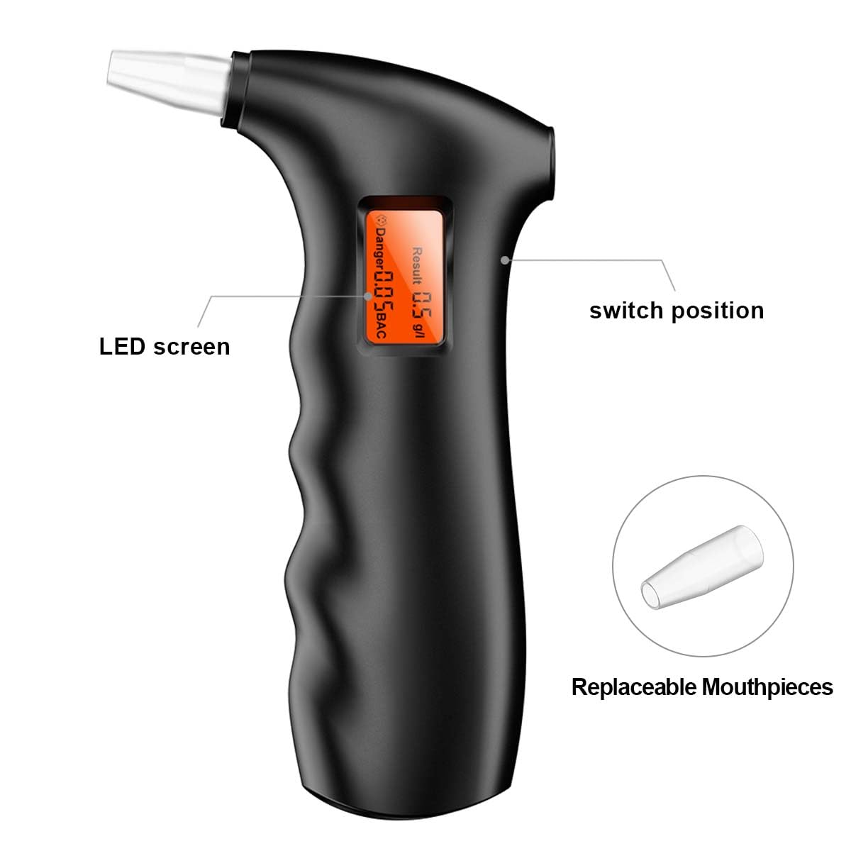 Portable Alcohol Breathalyzer Tester with LCD Display & Reusable Mouthpieces - Personal & Professional Use - Accurate BAC Detection for Home, Workplace, and Road Safety