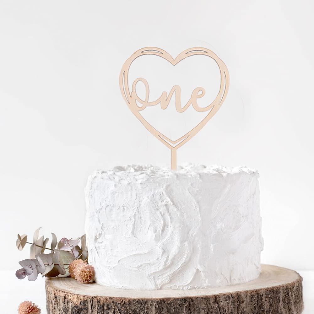 1st Birthday Cake Topper - Heart Shaped Wooden Smash Cake Decor for Baby's First Birthday Party, Photo Booth Props & Celebration Decorations - Perfect for 1 Year Old Birthday Cakes, Cupcakes and Dessert Tables
