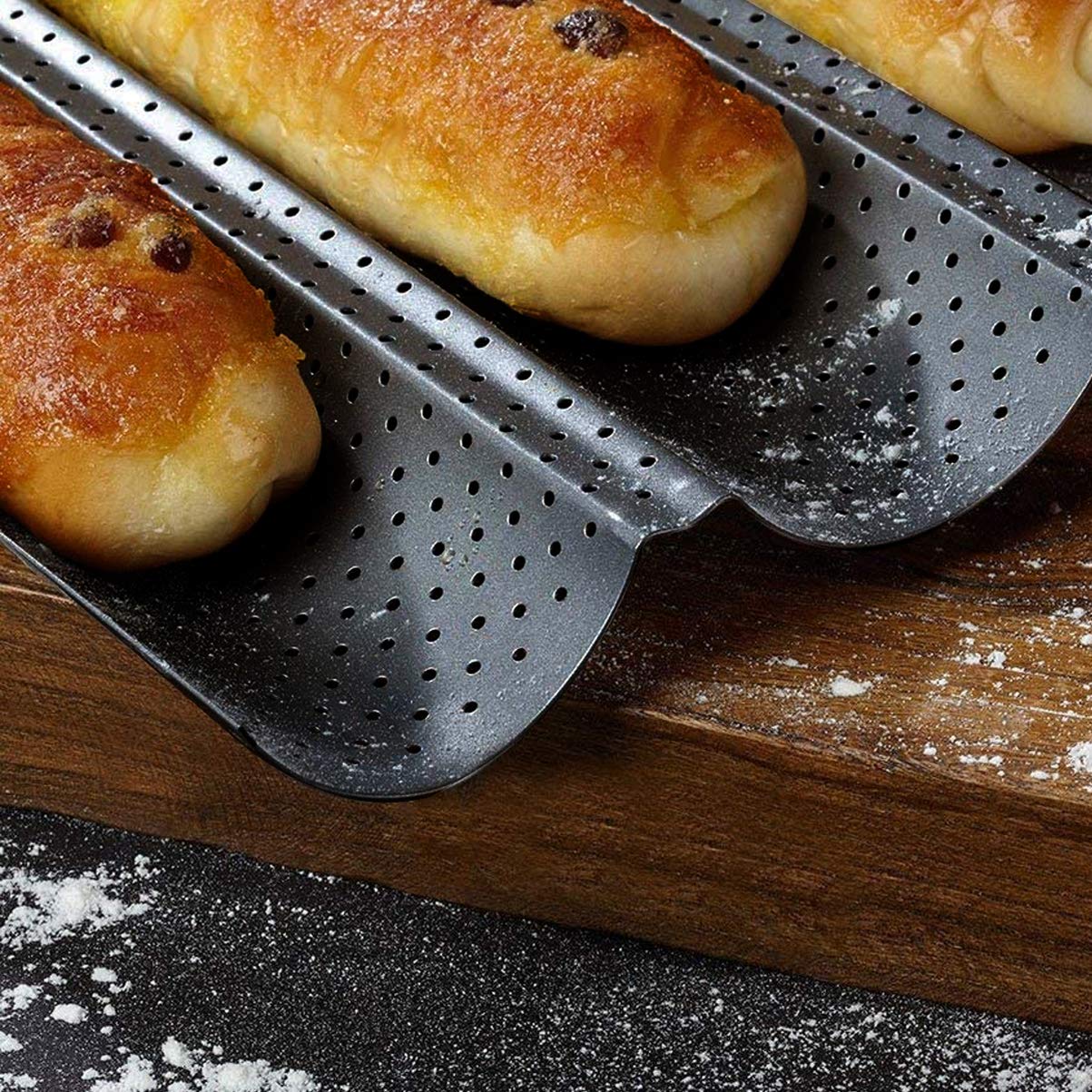 Nonstick Perforated French Baguette Pan - 2 Loaf Italian Bread Baking Tray for Homemade Artisan Bread | Perfect for French Bread, Baguettes & Rustic Loaves | Ideal for Home Bakers & Professional Kitchens