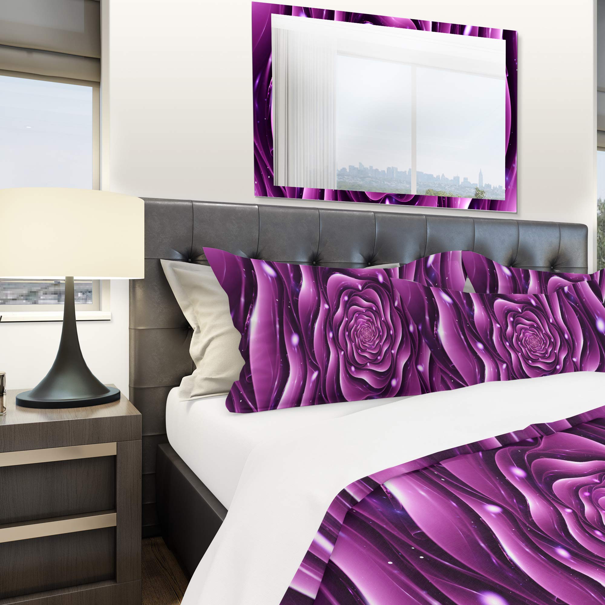 Purple Rose Duvet Cover Set - Modern & Contemporary Bedding for Queen/King Size - Perfect for Master Bedroom, Guest Room & Home Decor