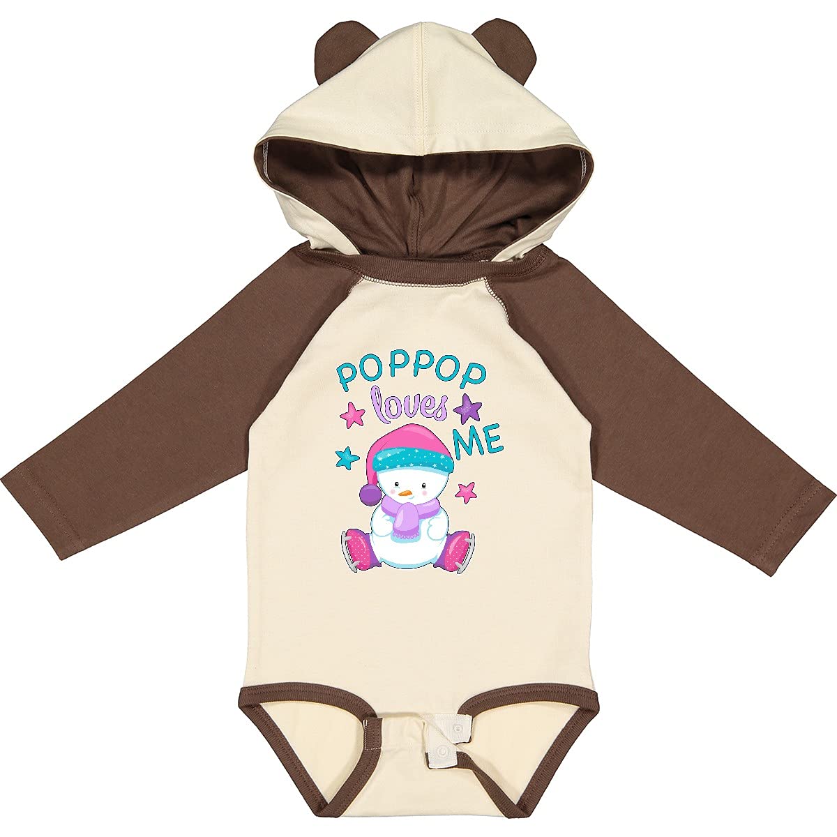 Inktastic My Pop Pop Loves Me - Adorable Snow Baby Long Sleeve Bodysuit for Infants | Perfect for Winter Family Photos & Holiday Gifts