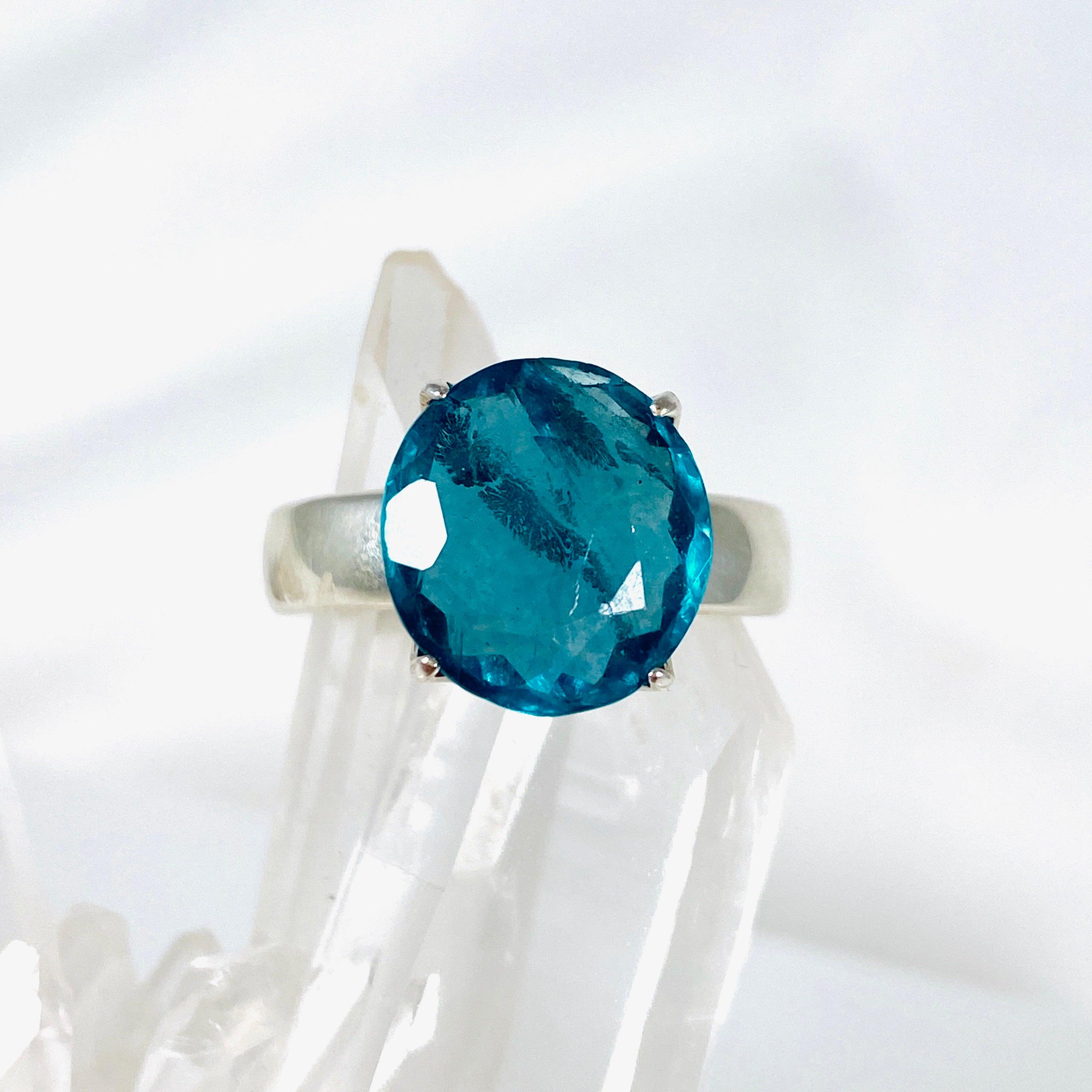 Fluorite Oval Faceted Ring - Size 9.5 - PRGJ306a - Elegant Gemstone Jewelry for Women, Perfect for Weddings, Parties & Special Occasions