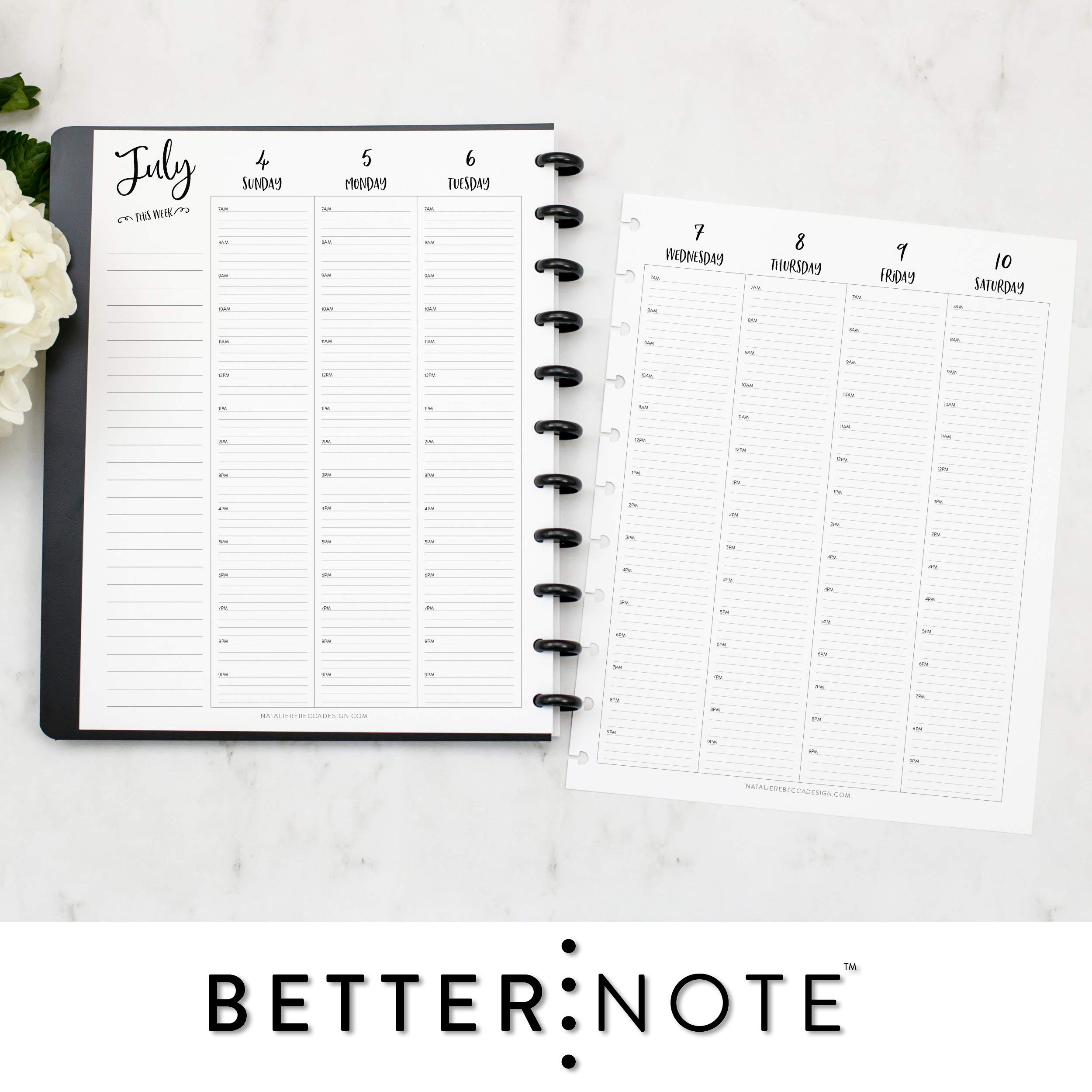 BetterNote July 2025 - June 2026 Academic HOURLY Planner - 11-Disc Discbound Notebook Refill for Levenger Circa, Big Happy Planner, Staples Arc, TUL (8.5