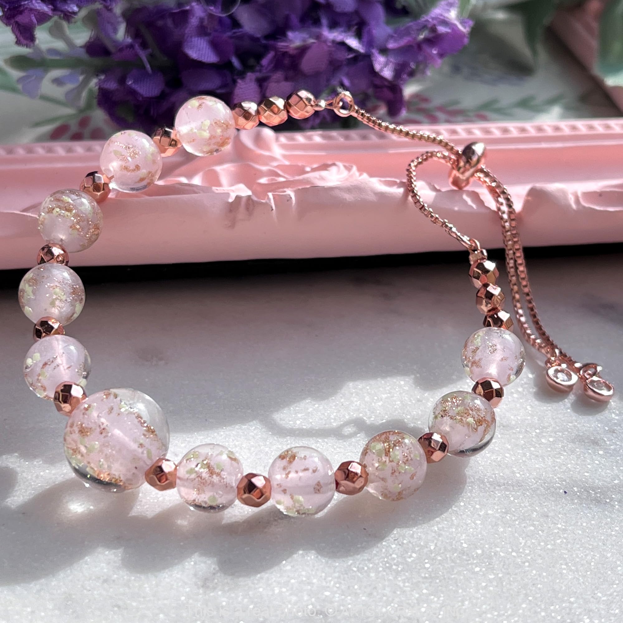 Glow in The Dark Firefly Beads Bracelet & Necklace Set - Murano Glass Beads Jewelry with Crystal Birthstones, Adjustable Slider Chain for Women & Teens - Perfect for Night Parties, Raves, and Festivals