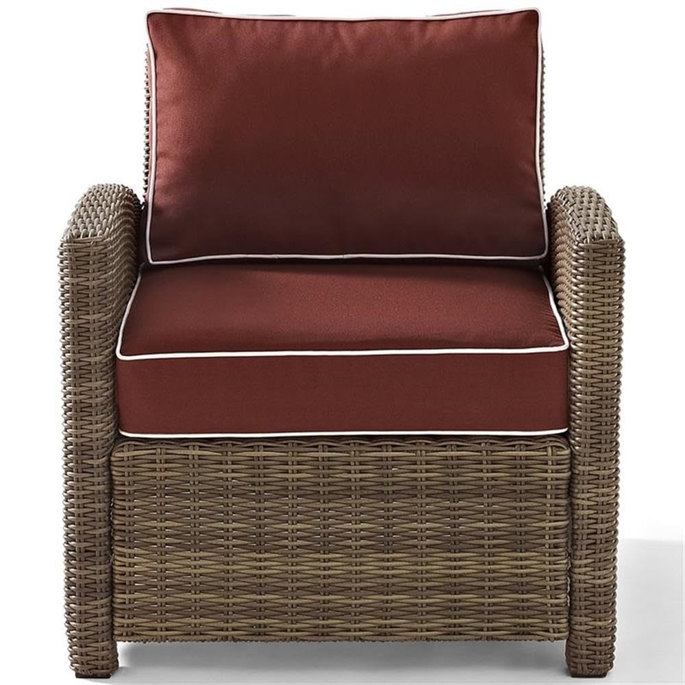 Pemberly Row Brown and Sangria Wicker Patio Chair - Outdoor Lounge Furniture for Garden, Poolside & Backyard Relaxation