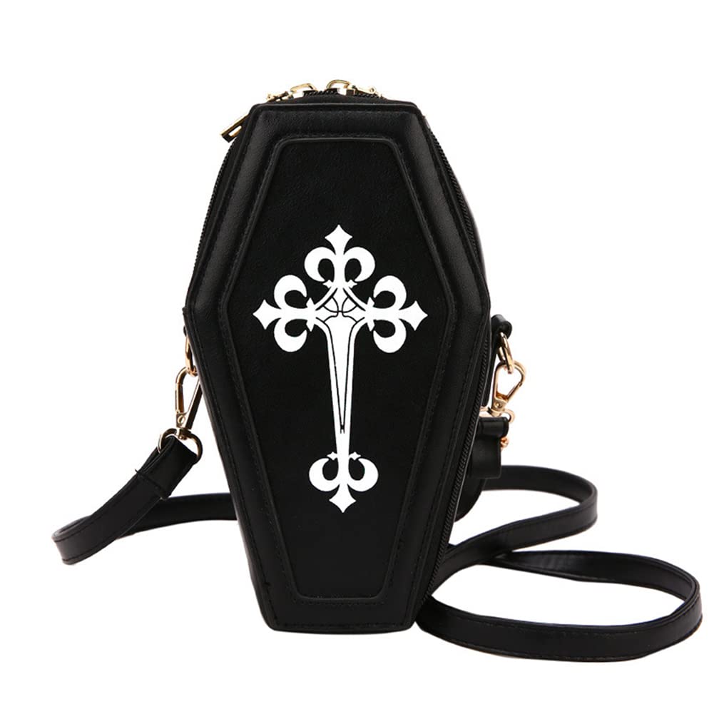 Gothic Coffin Crossbody Bag for Women - PU Leather Halloween Messenger Pouch with Adjustable Strap - Retro Gothic Handbag for Girls, Theme Parties & Cosplay Events - Perfect for Halloween, Gothic Fashion & Dark Aesthetic Outfits