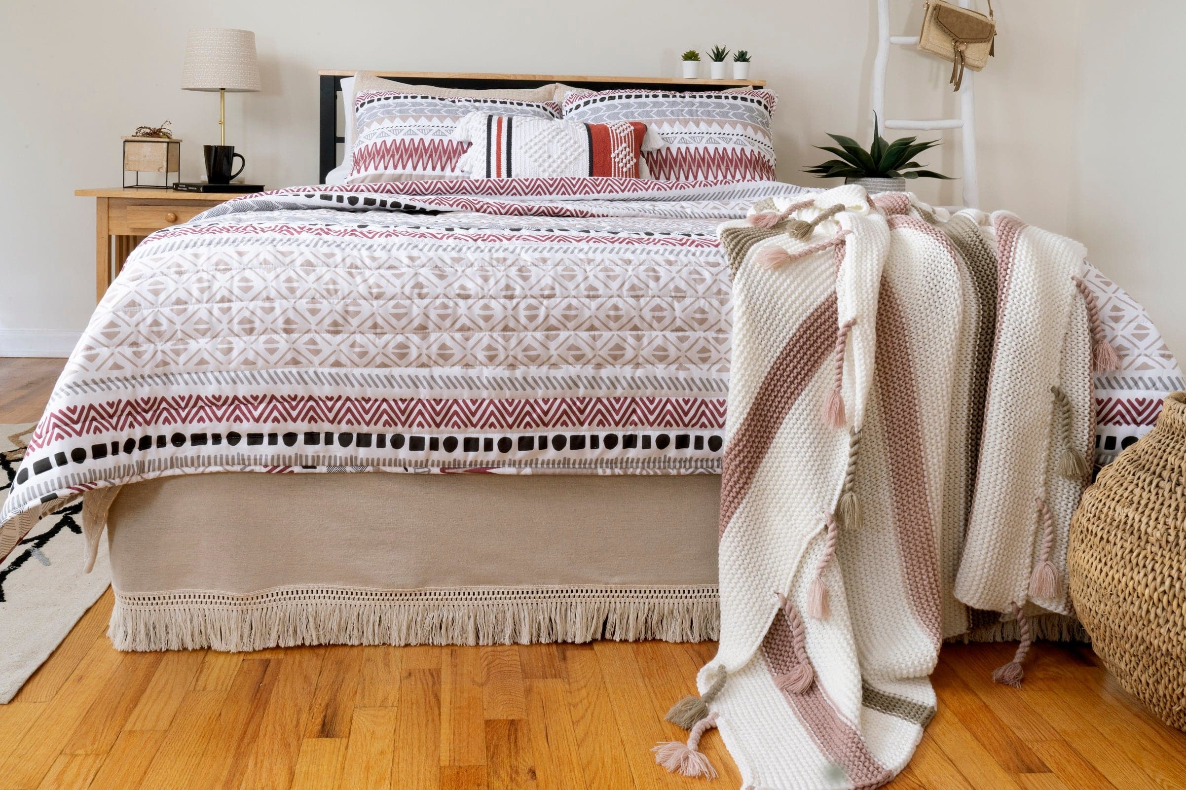 Boho Fringe 15 Inch Tailored Drop Easy Fit Bed Skirt - Stylish & Comfortable Bedroom Decor for Boho Chic, Farmhouse & Modern Homes