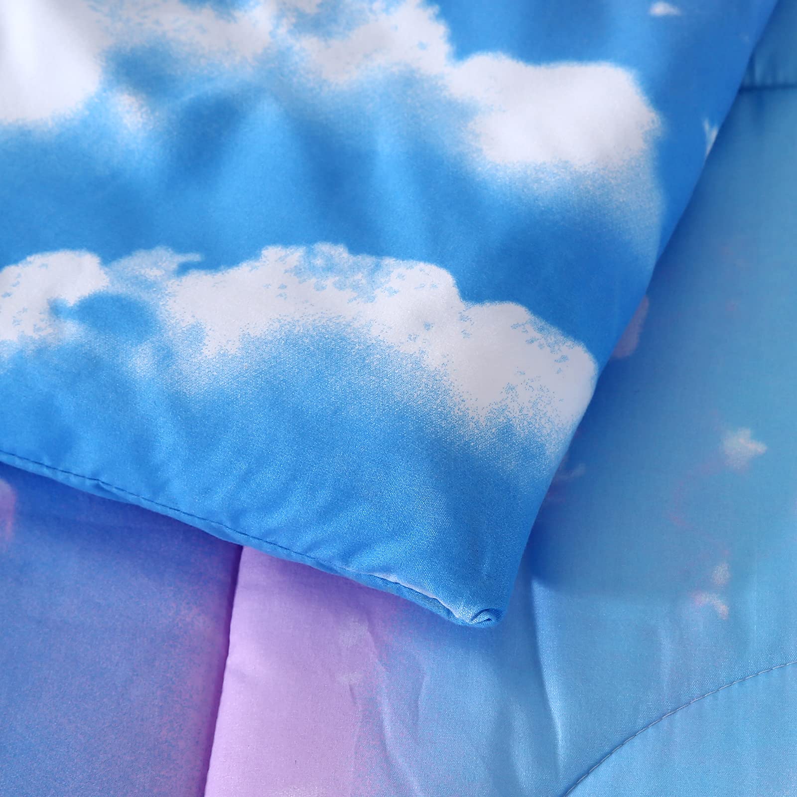 Mengersi Reversible Rainbow Comforter Set for Girls - Twin Size Pink & Sky Blue Solid Bedding - Perfect for Kids' Bedroom, Dorm Room & Sleepovers