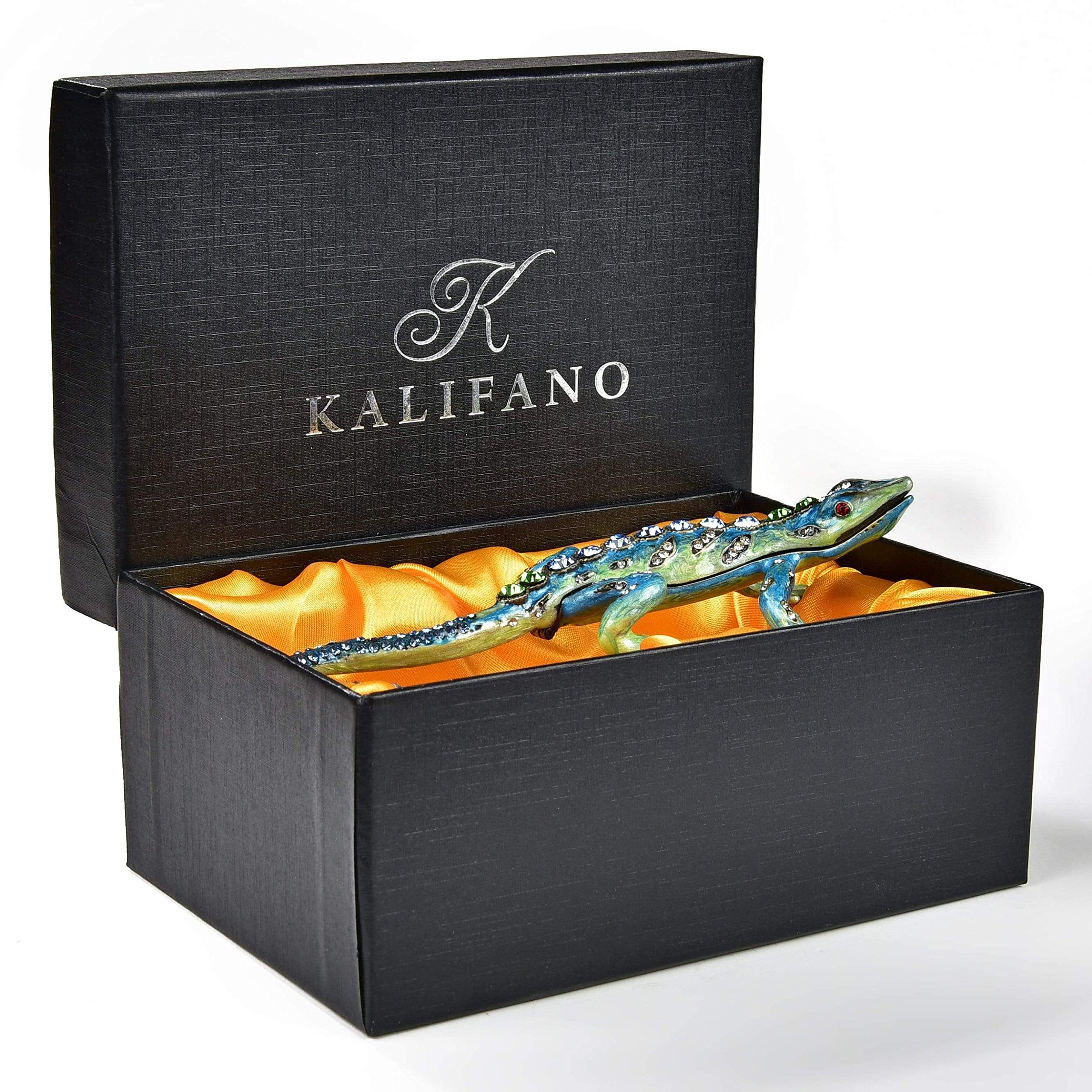 KALIFANO Handmade Jewelry Box for Women - Swarovski Crystal & Gemstone Lizard Design, Earring Necklace Ring Organizer | Perfect for Gift, Travel & Home Decor Storage