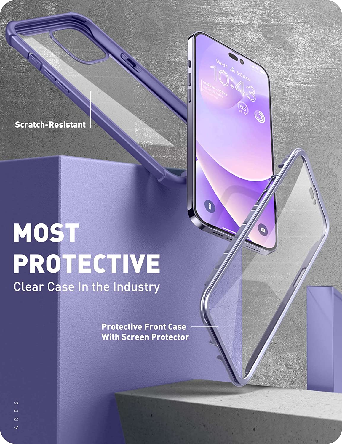 iPhone 14 Pro Case 6.1 inch - Shockproof Clear Bumper Cover with Screen Protector, Mauve Color | Perfect for Outdoor Activities, Travel & Daily Protection