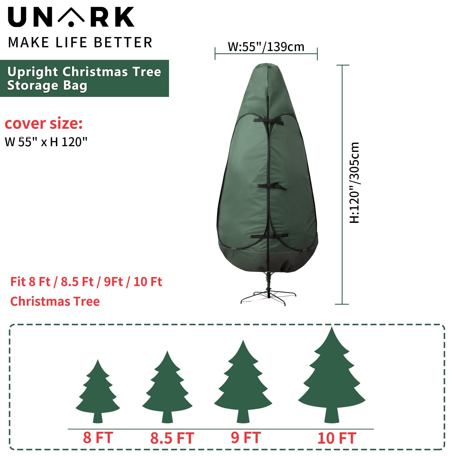 9 ft Christmas Tree Storage Bag - Heavy Duty Green Tree Cover for Upright Storage (Fits 8-10 ft Artificial Trees) | Holiday Decor Organization & Protection