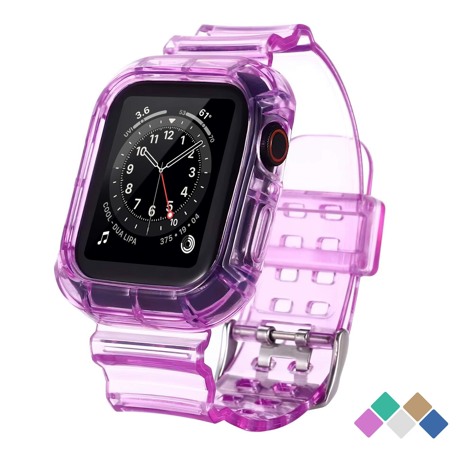 Premium Clear Shockproof Apple Watch Band with Bumper Case - Compatible with 38mm 40mm 42mm 44mm Apple Watch Series SE/7/6/5/4/3/2/1 - Soft Durable Strap for Women & Men (Purple 38/40/41mm) - Perfect for Workouts, Running & Everyday Wear