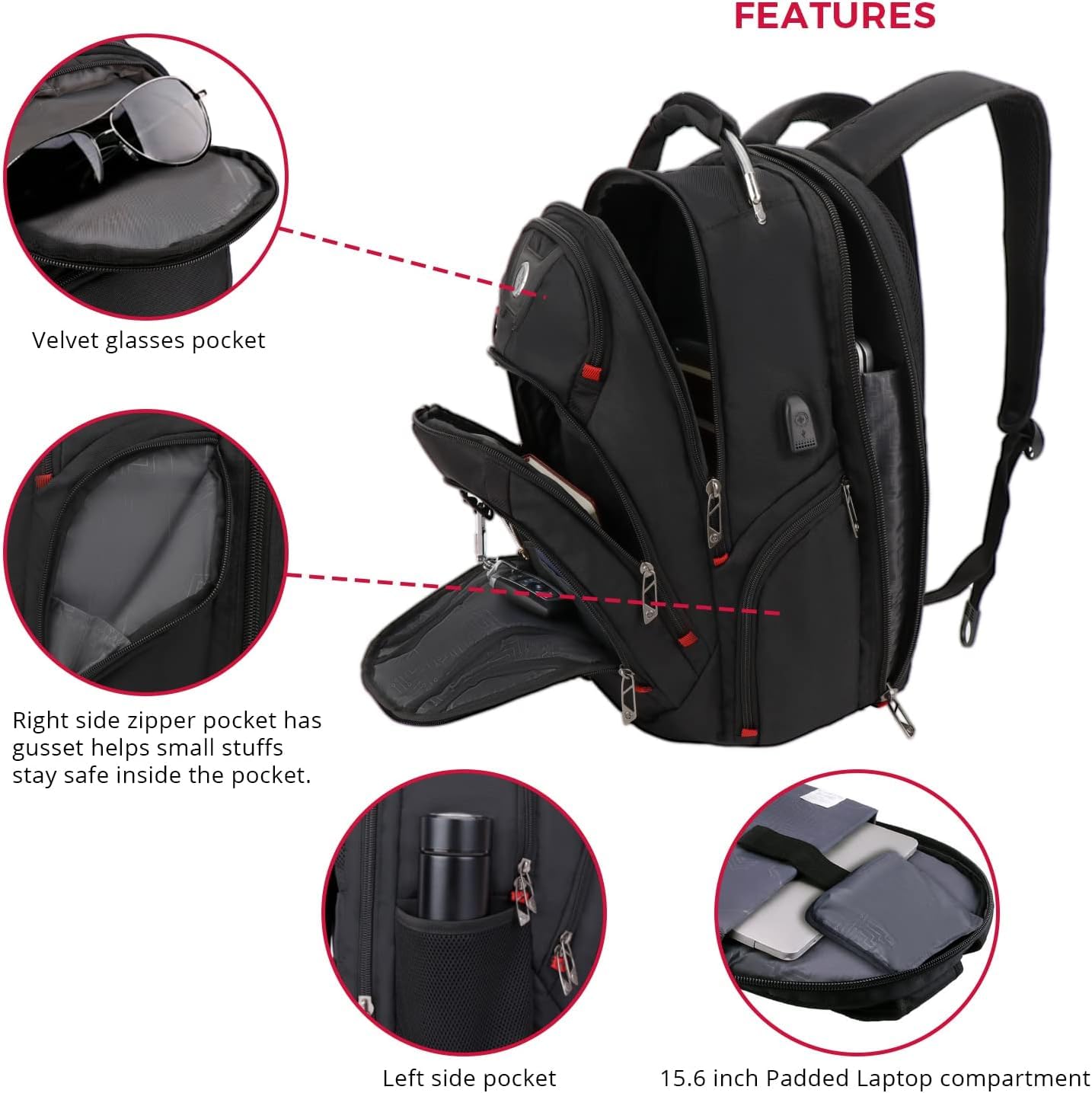 Swissdigital USB Charging Travel Laptop Backpack for Men - Anti-Theft RFID College Backpack Fits 15.6 Inch Notebook - Perfect for Business Travel, Commuting & School Use