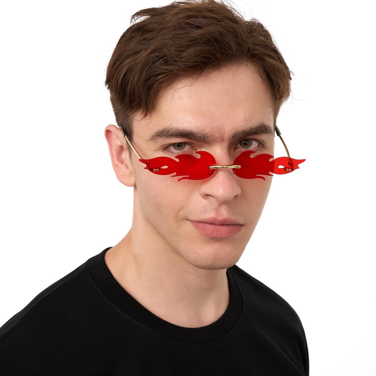 Spooktacular Creations Halloween Flame Glasses - Rimless Goth Sunglasses for Women, Men & Kids - Colorful Fire Shaped Eyewear for Costume Parties, Cosplay & Halloween Events