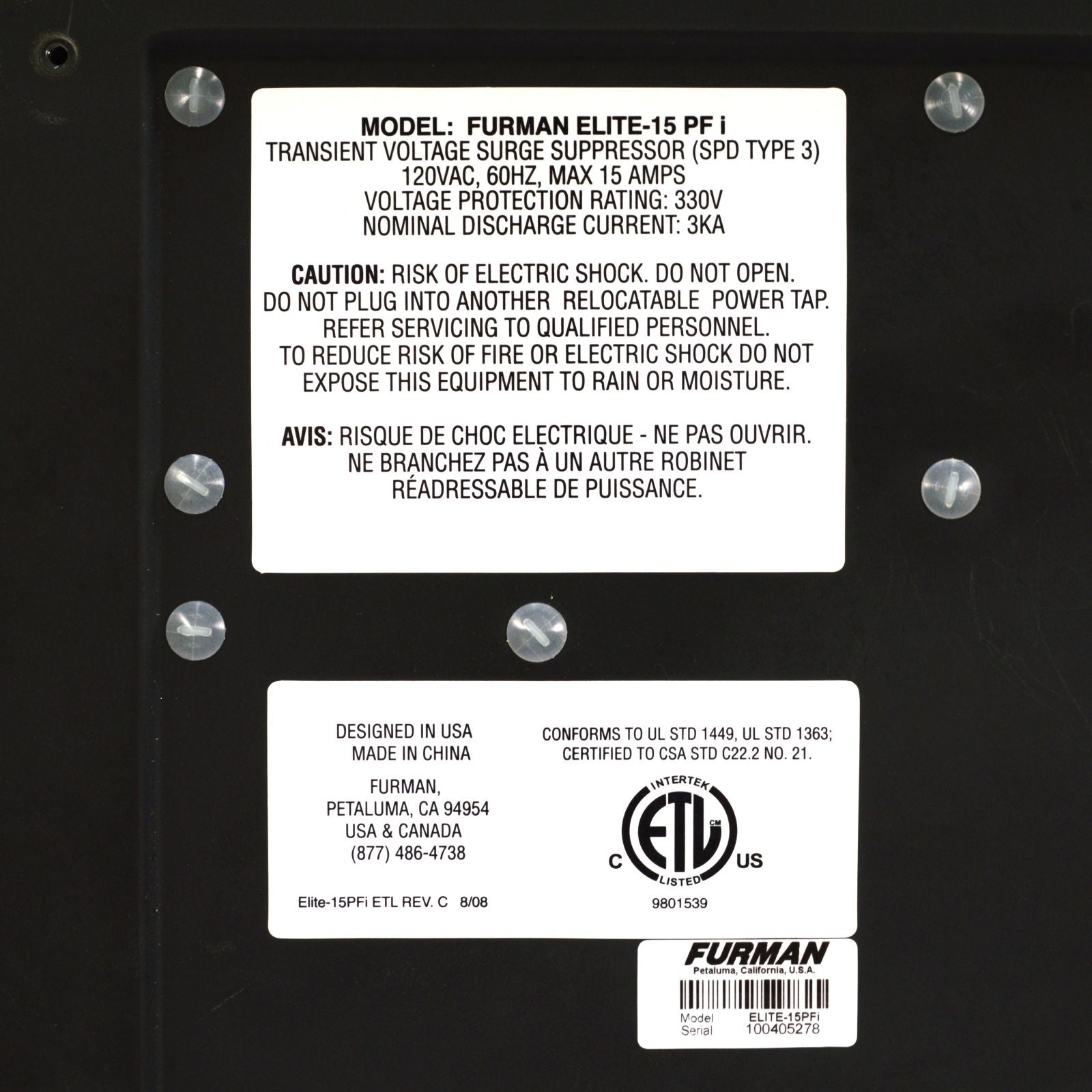FURMAN ELITE-15 PFi Linear AC Power Conditioner & Surge Protector - Used | Professional Audio/Video Equipment Protection for Home Studio & Theater