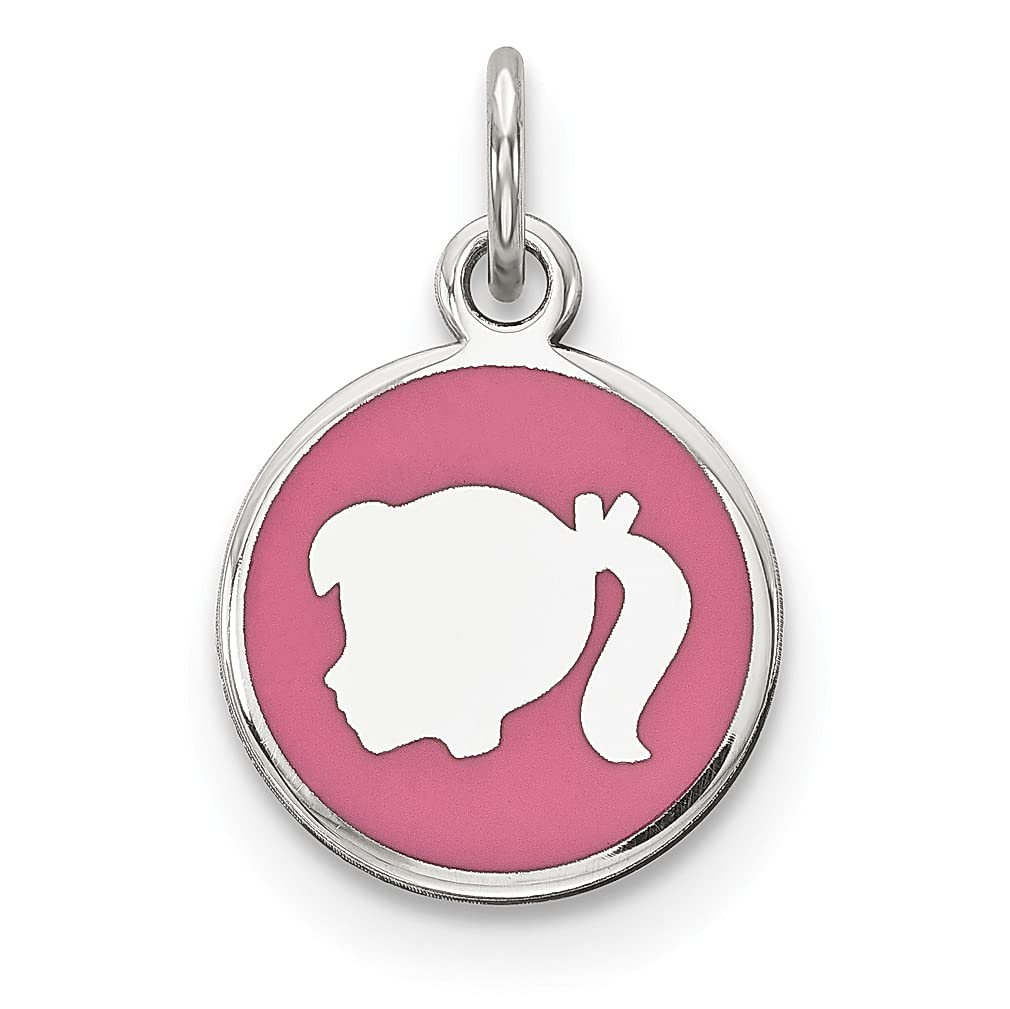 925 Sterling Silver Pink Enamel Girl Head Charm Necklace - Engravable Pendant Jewelry for Women, Gifts for Her, Birthday, Anniversary, Valentine's Day