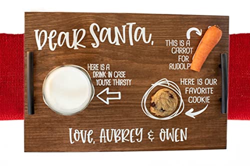 Personalized Santa Cookies and Milk Tray - Wooden Christmas Treat Platter for Santa - Custom Dear Santa Tray - Perfect for Holiday Parties & Christmas Eve Traditions