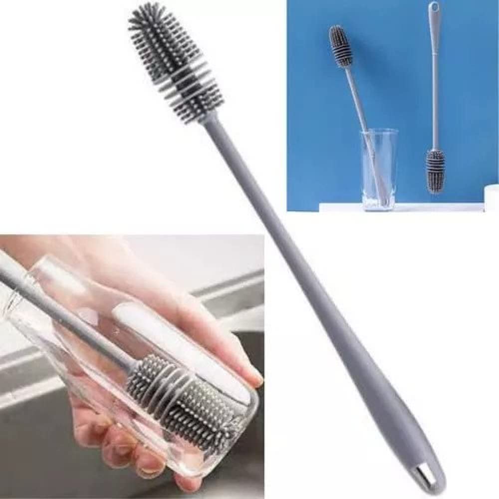 Silicone Bottle Cleaning Brush with Long Handle - Perfect for Water Bottles, Containers, Vases & Glassware - Durable Kitchen Cleaning Tool (Pack of 1) - Ideal for Home, Office, Camping & Travel Use