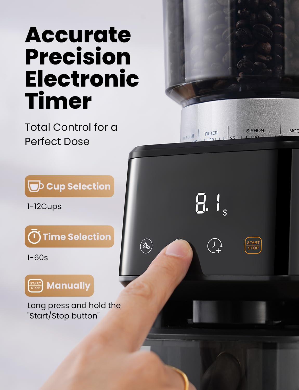 Premium Electric Espresso Coffee Grinder with Conical Burr - 51 Precise Settings & Digital Timer for Perfect Brew | Brushed Stainless Steel | Ideal for Home Baristas & Coffee Enthusiasts | Perfect for French Press, Pour Over & Espresso Machines