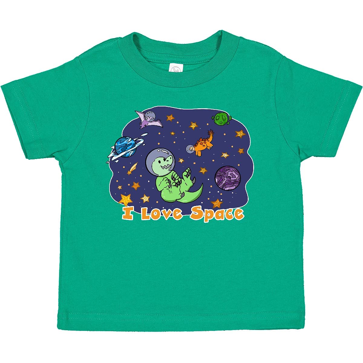Inktastic I Love Space Cute Dinosaur and Planets Graphic Toddler T-Shirt - Fun Astronaut Themed Outfit for Kids Birthday & Space Enthusiast Gifts