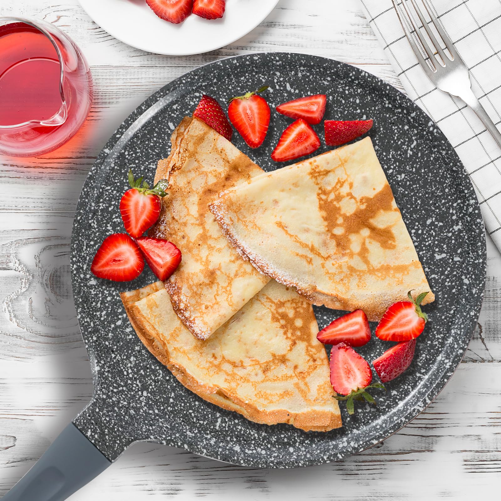 ACTIV CUISINE Non-Stick Crepe Pan - 11 Inch Ceramic Coating Pancake Skillet for Easy Flipping | PFOA-Free, Ashley Grey | Perfect for Breakfast, French Crepes & Home Cooking