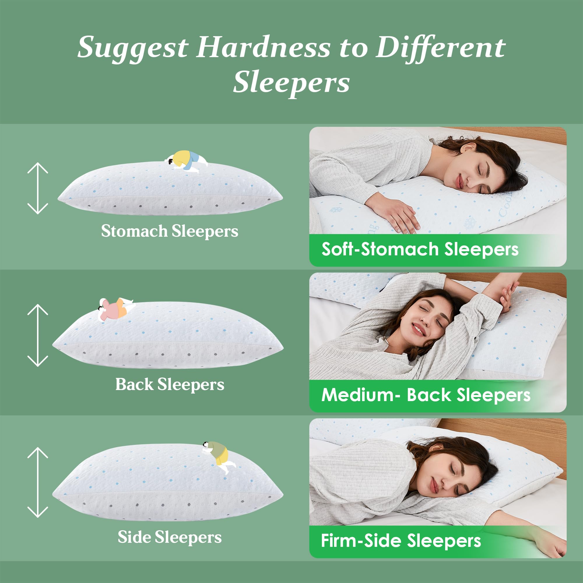 Queen Size Cooling Pillows Set of 2 - 100% Shredded Memory Foam with Extra Stuffing & Washable Cover - Hypoallergenic Bed Pillows for Side, Back & Stomach Sleepers - Perfect for Hot Sleepers & Allergy Relief