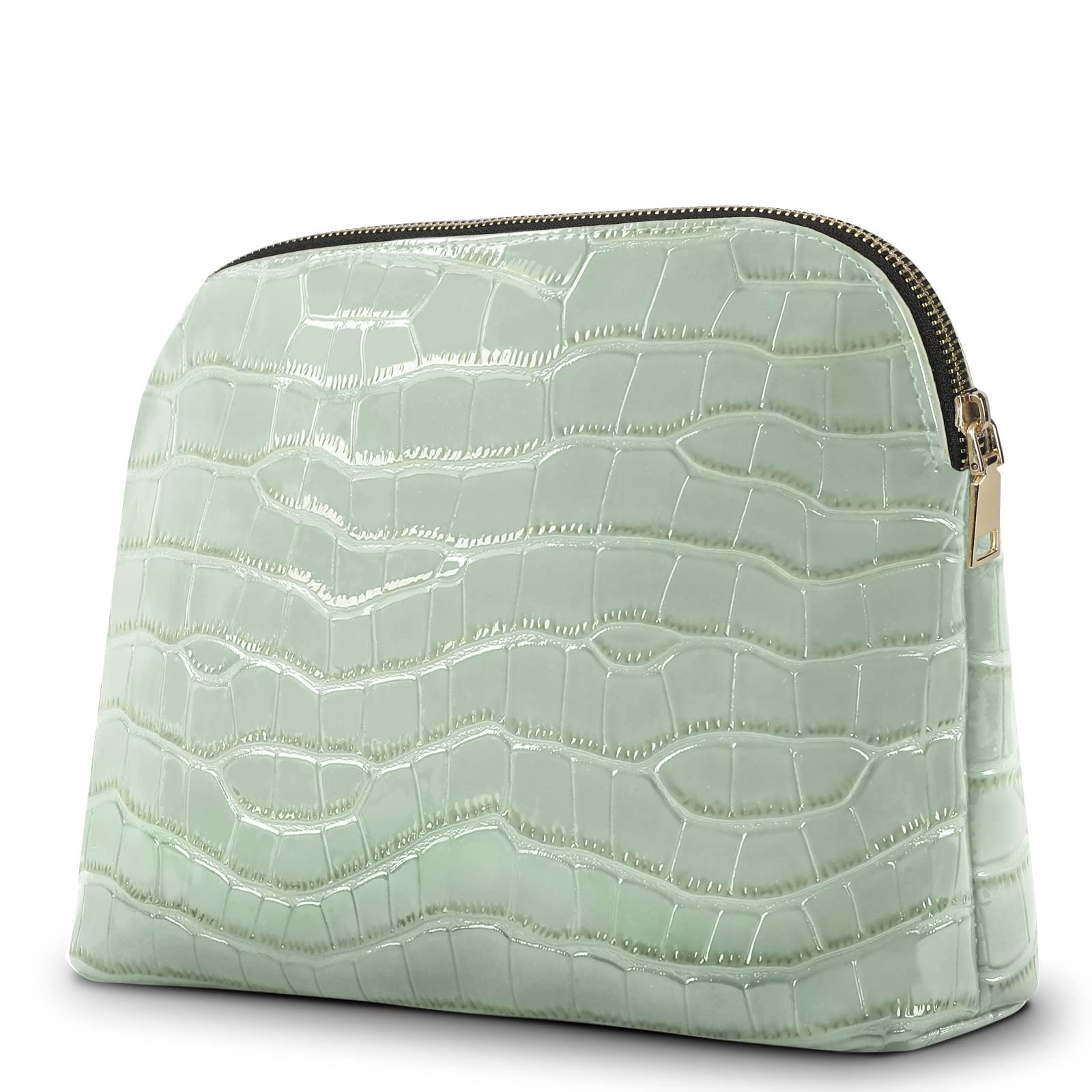 Large Water-resistant Makeup Bag with Cosmetic Mirror - SAMZSKY Travel Toiletry Organizer Pouch for Women | Perfect for Purse, Gym & Vacation | Green Cosmetic Case Gift for Girls & Women