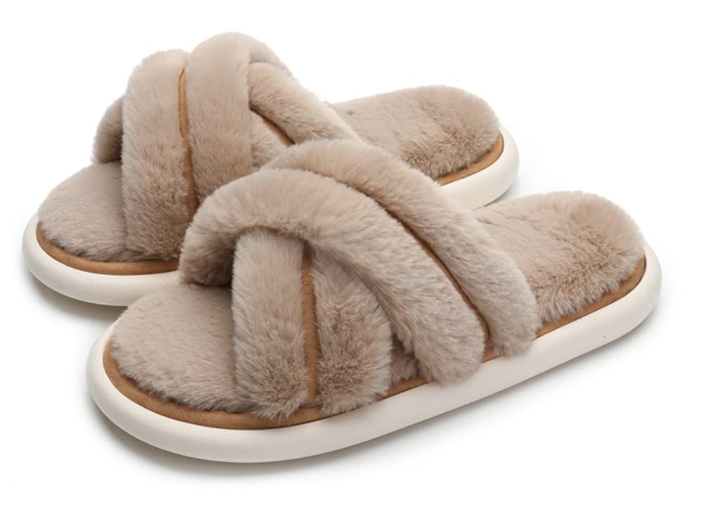 Women's Anti-Skid Memory Foam Slippers - Soft Plush Fuzzy Open-Toe House Shoes with Cross Band for Indoor/Outdoor Use - Perfect for Home, Spa, Yoga & Relaxation