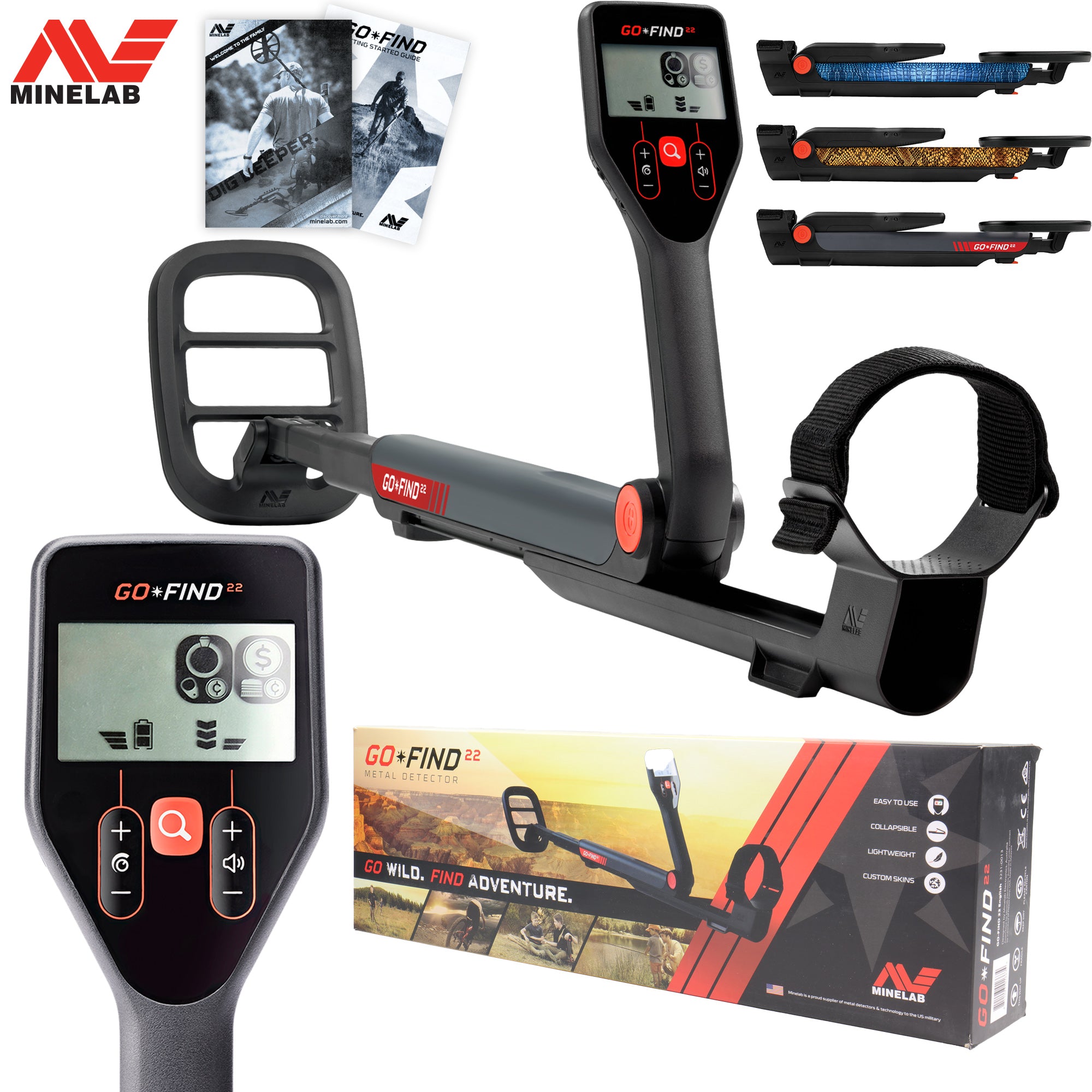 Minelab GO FIND 22 Waterproof Metal Detector for Adults & Kids - Lightweight Treasure Hunting Equipment for Beach, Park & Outdoor Adventures
