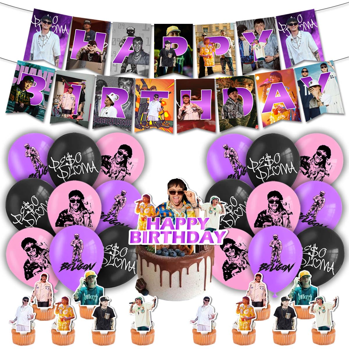 Peso Pluma Themed Birthday Party Decorations Set - Banner, Balloons, Cake Topper & Cupcake Toppers for Mexican Music Celebration | Perfect for Quinceañeras, Themed Parties & Special Occasions