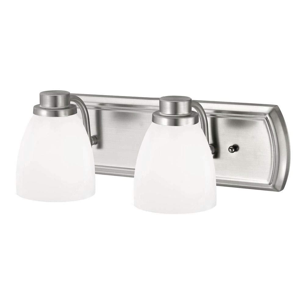 2-Light Bathroom Vanity Light Fixture in Satin Nickel Finish with Glossy Opal Bell Glass Shades - Perfect for Bathroom, Powder Room, and Dressing Room Lighting