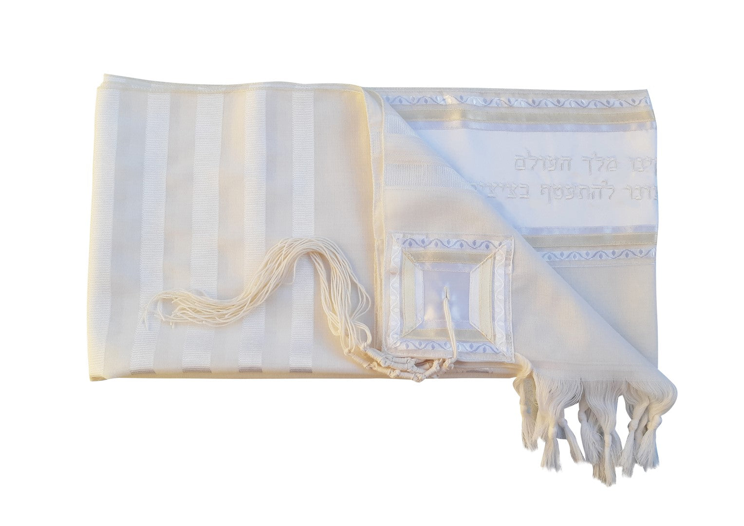 White On White Classic Tallit Prayer Shawl - Premium Bar Mitzvah Tallit Set with Custom Tzitzit & Hebrew Embroidery - Perfect for Jewish Ceremonies, Synagogue Worship & Special Occasions