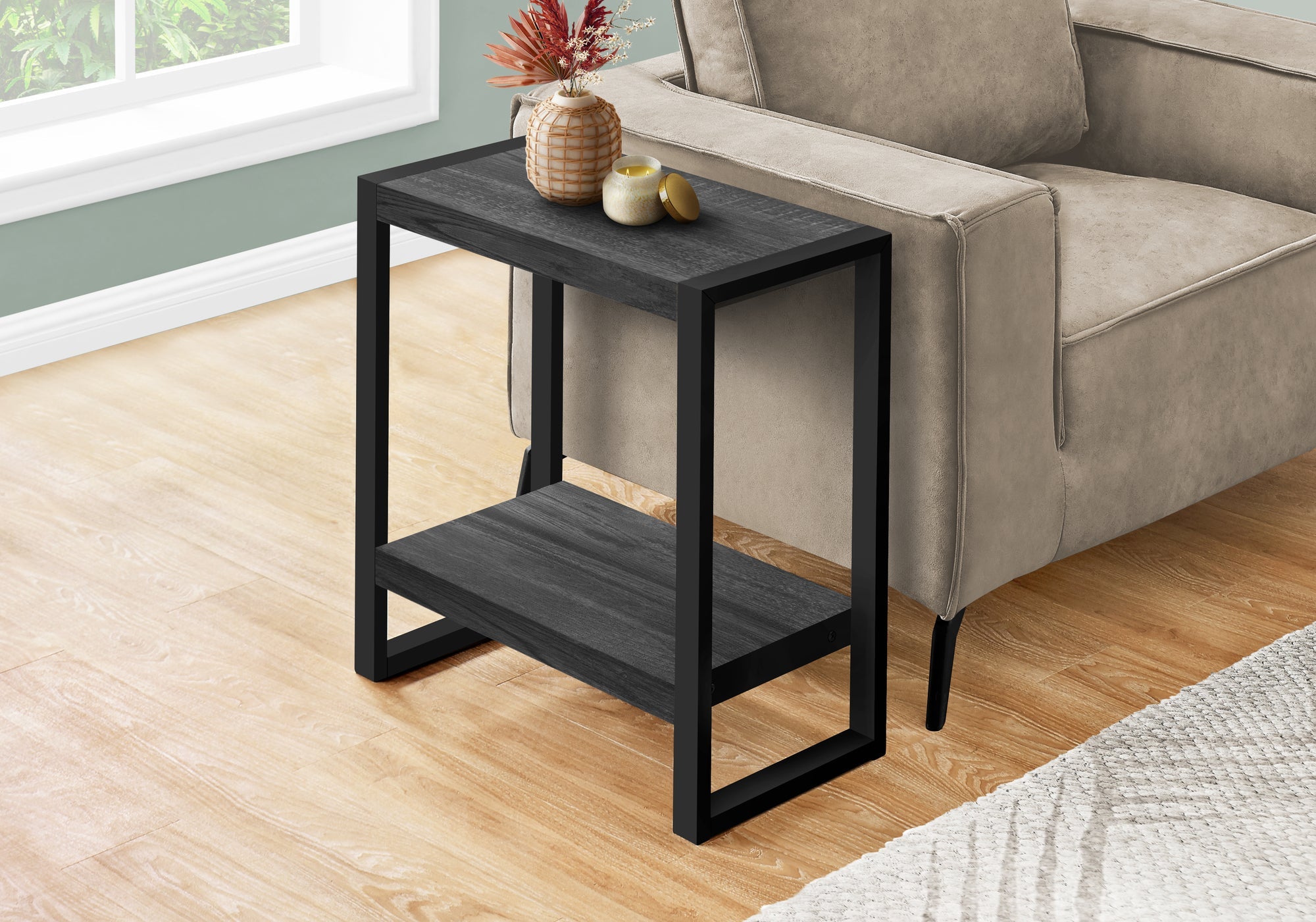 Rustic Black Reclaimed Wood Look Accent Table with Black Metal Frame - Perfect for Living Room, Bedroom, or Entryway Decor