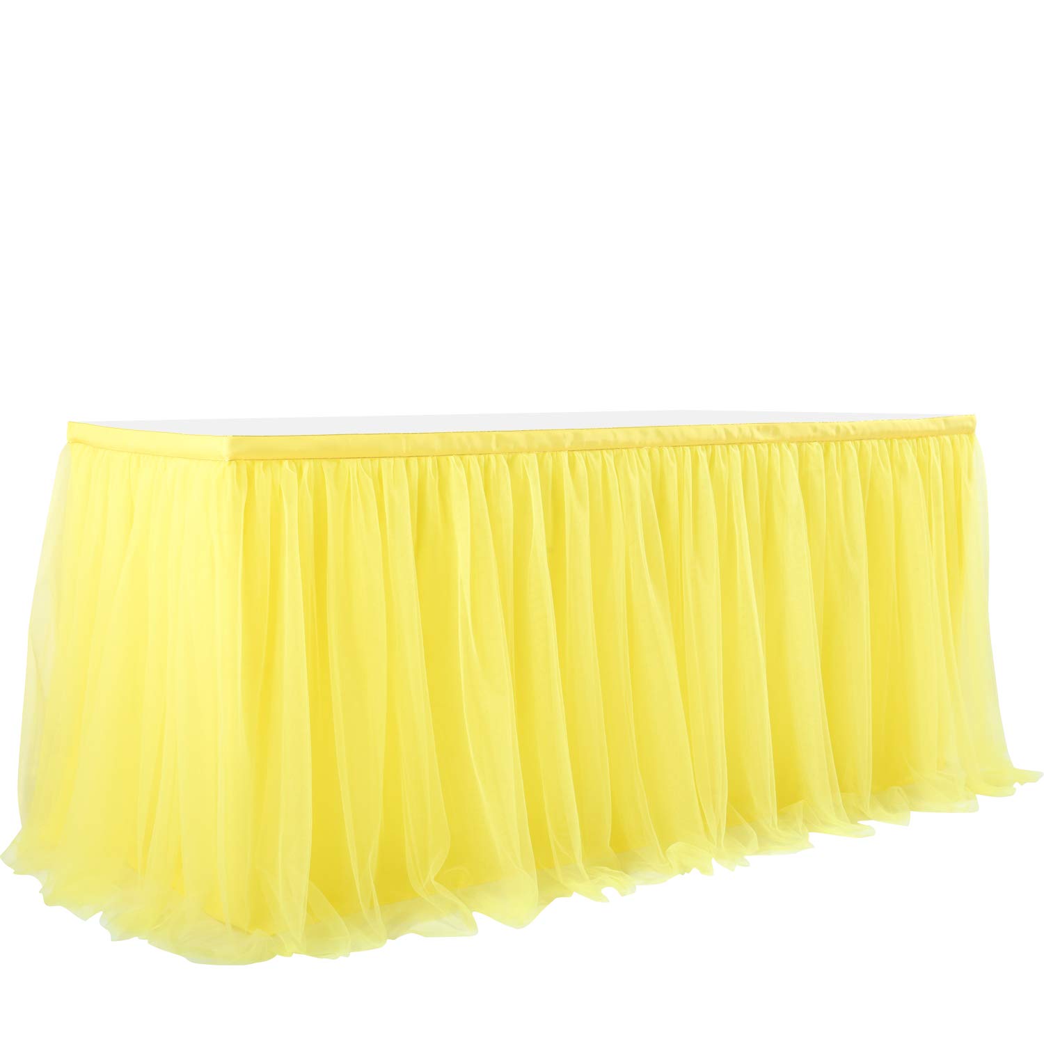 Suppromo Yellow Tulle Table Skirt - 6ft Ruffle Tutu Tablecloth for Rectangle & Round Tables | Perfect for Sunflower Birthday Parties, Lemonade Stands, Baby Showers, Wedding Cake & Dessert Table Decorations | Ideal for Indoor & Outdoor Events