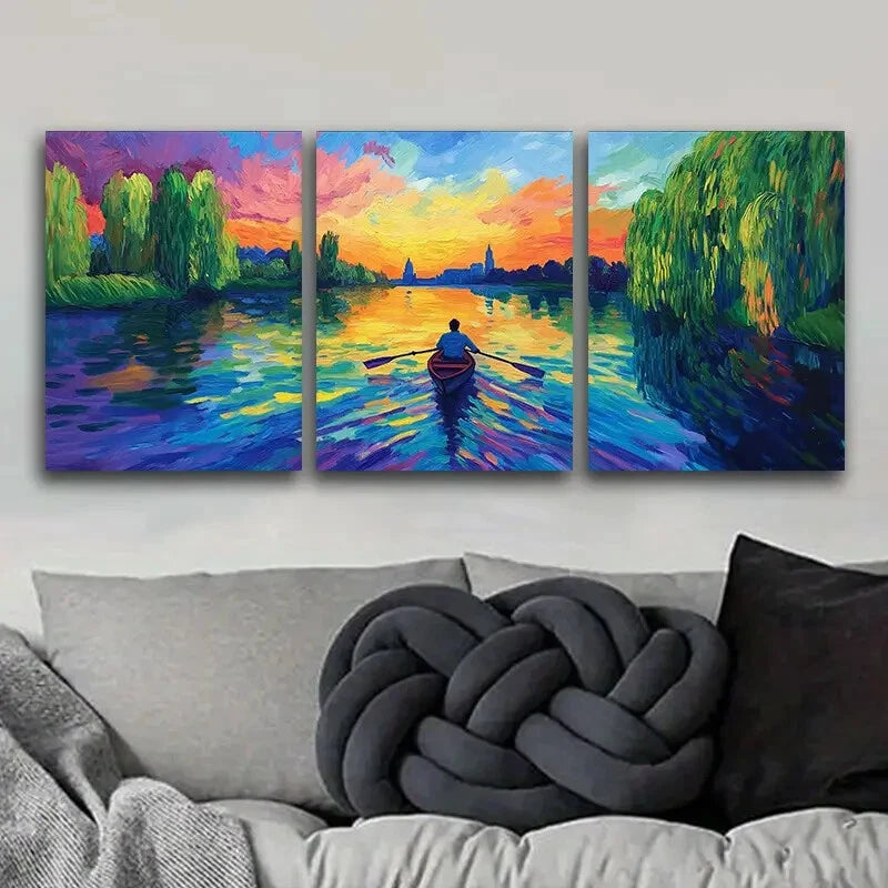 3-Piece Abandoned Lake Classic Modern Metal Wall Art Prints - Ready to Hang Home Decor for Living Room, Bedroom & Office