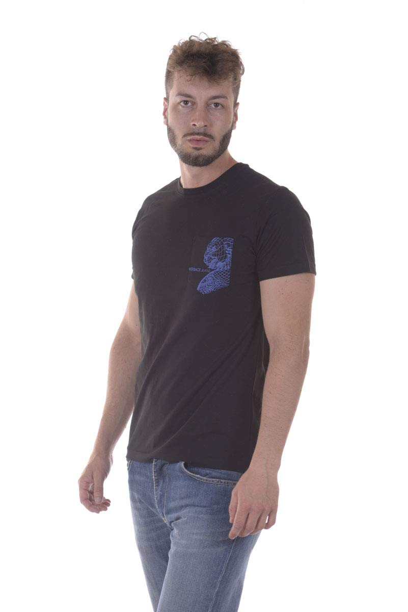 Versace Jeans Logo Crew Neck T-Shirt for Men - 100% Cotton Classic Fit Casual Tee in Black & Blue | Perfect for Streetwear, Daily Wear and Fashion Outfits