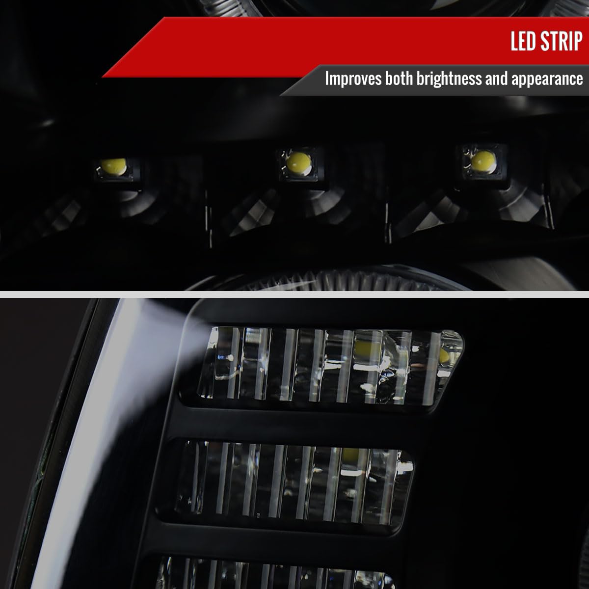 Black Smoke LED DRL Strip Halo Projector Headlights Compatible with 2002-2006 Models - Upgrade Your Car's Style & Visibility for Night Driving & Custom Looks
